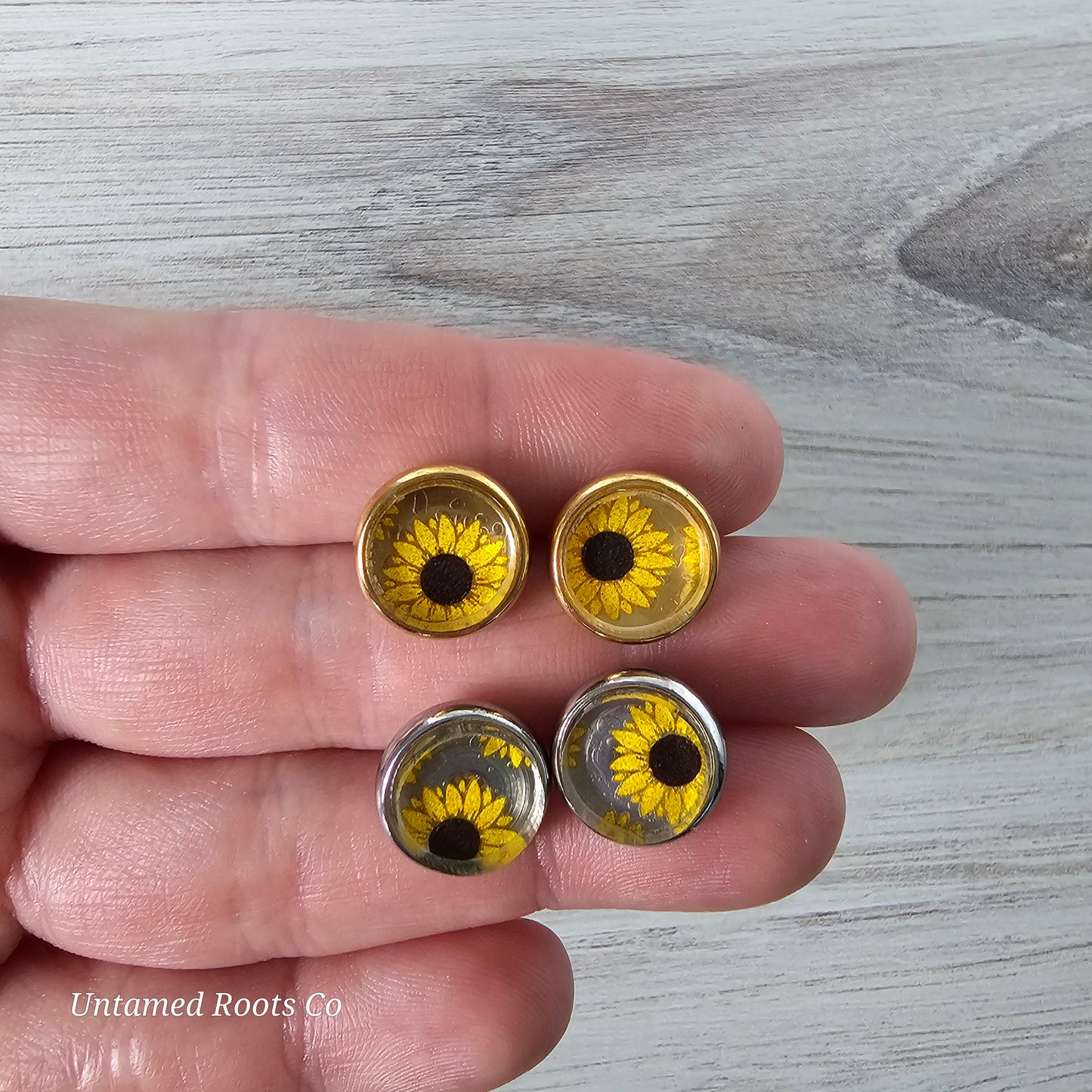 Sunflower Print Stud Earrings
