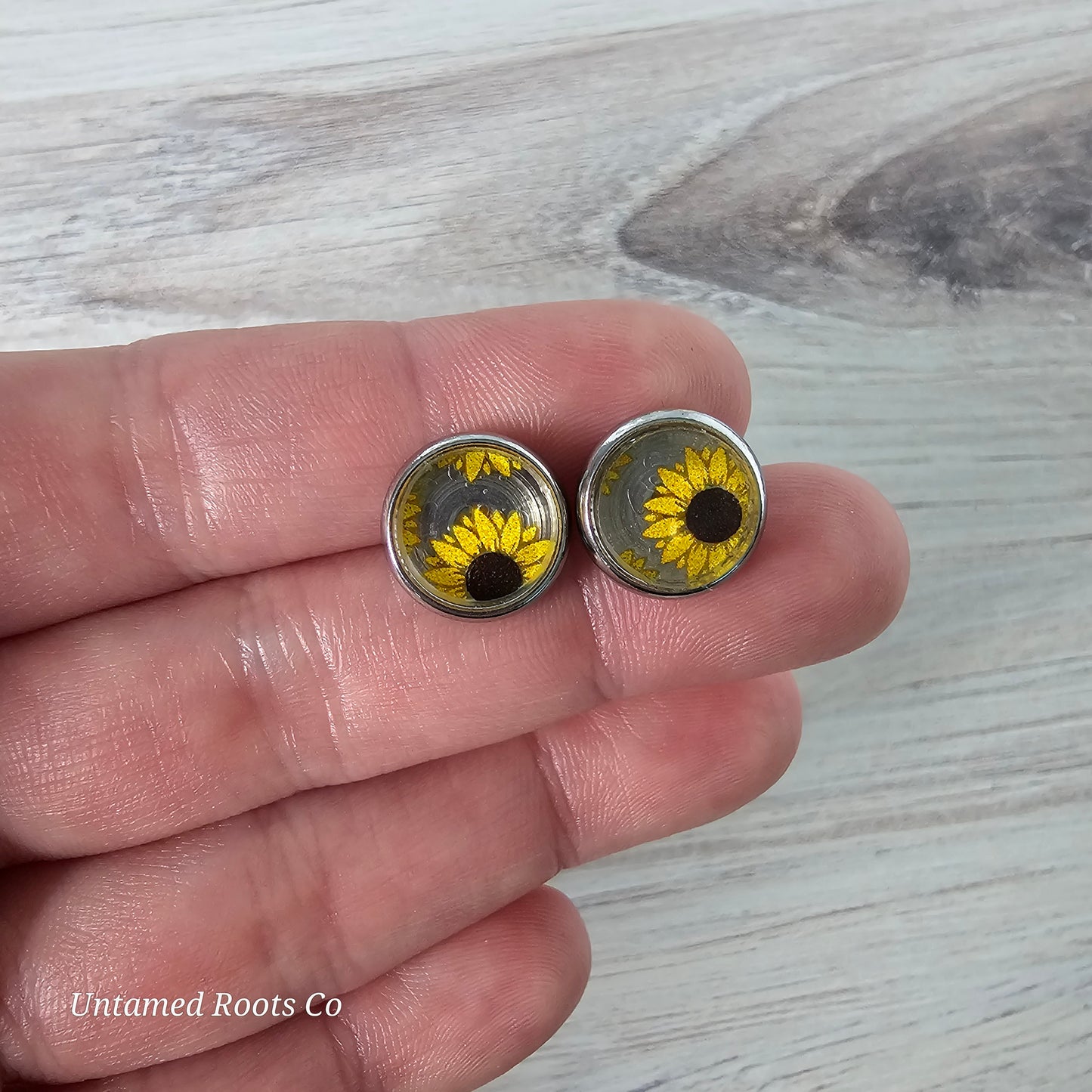 Sunflower Print Stud Earrings