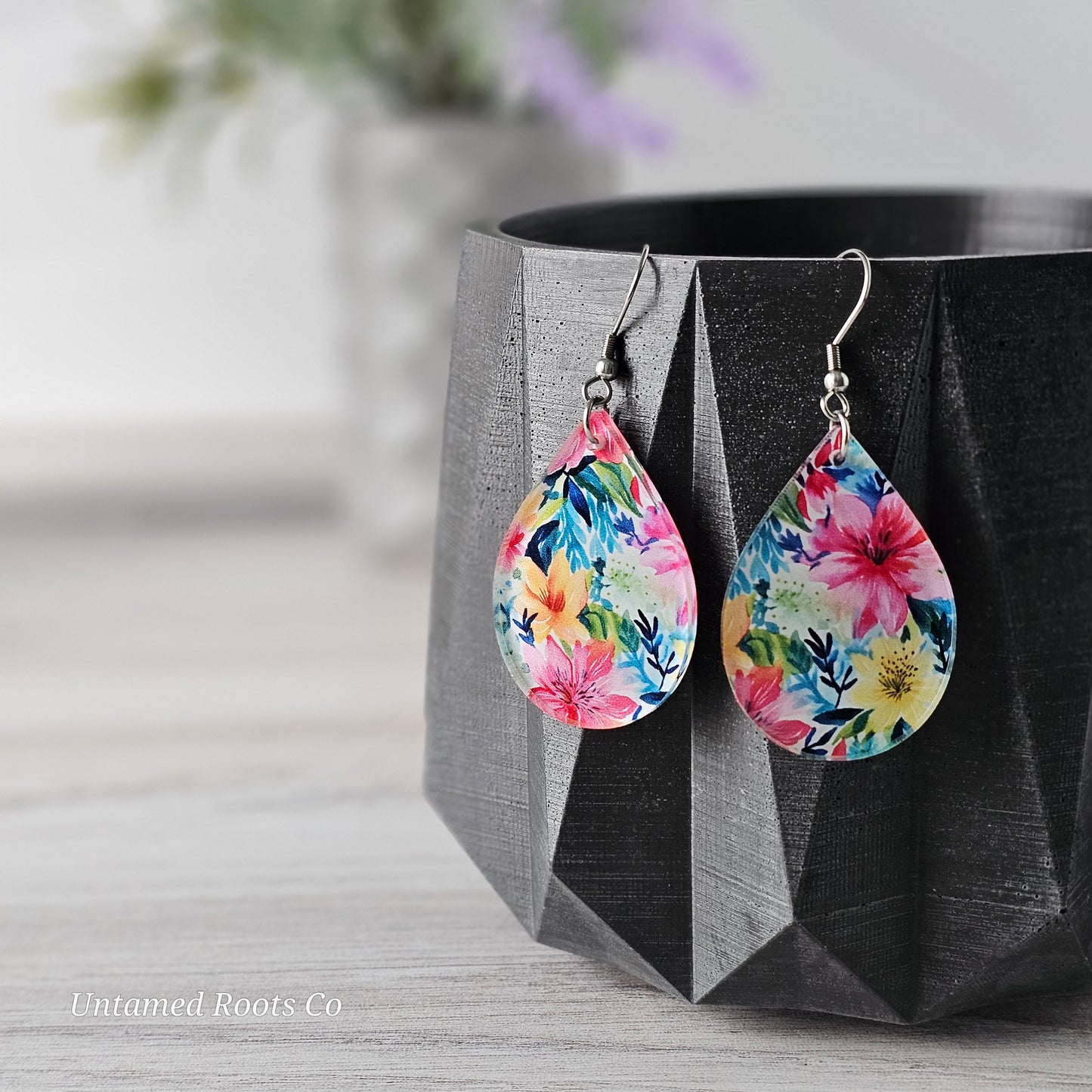 Watercolor Lily Print Earrings (8 styles)