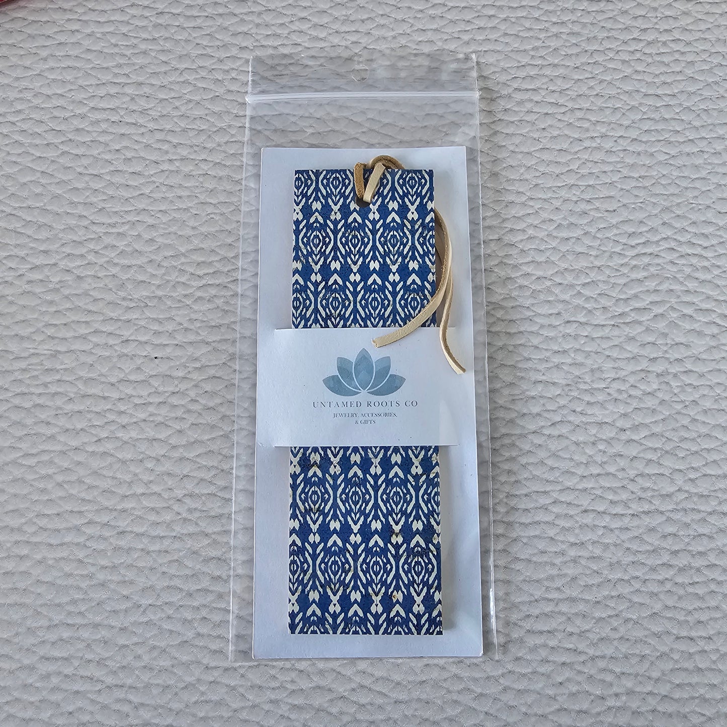 Navy Boho Diamonds Leather Bookmark