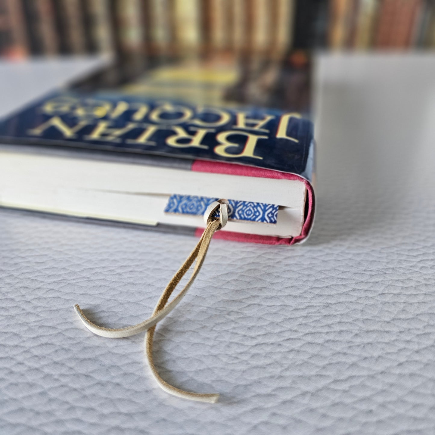 Navy Boho Diamonds Leather Bookmark