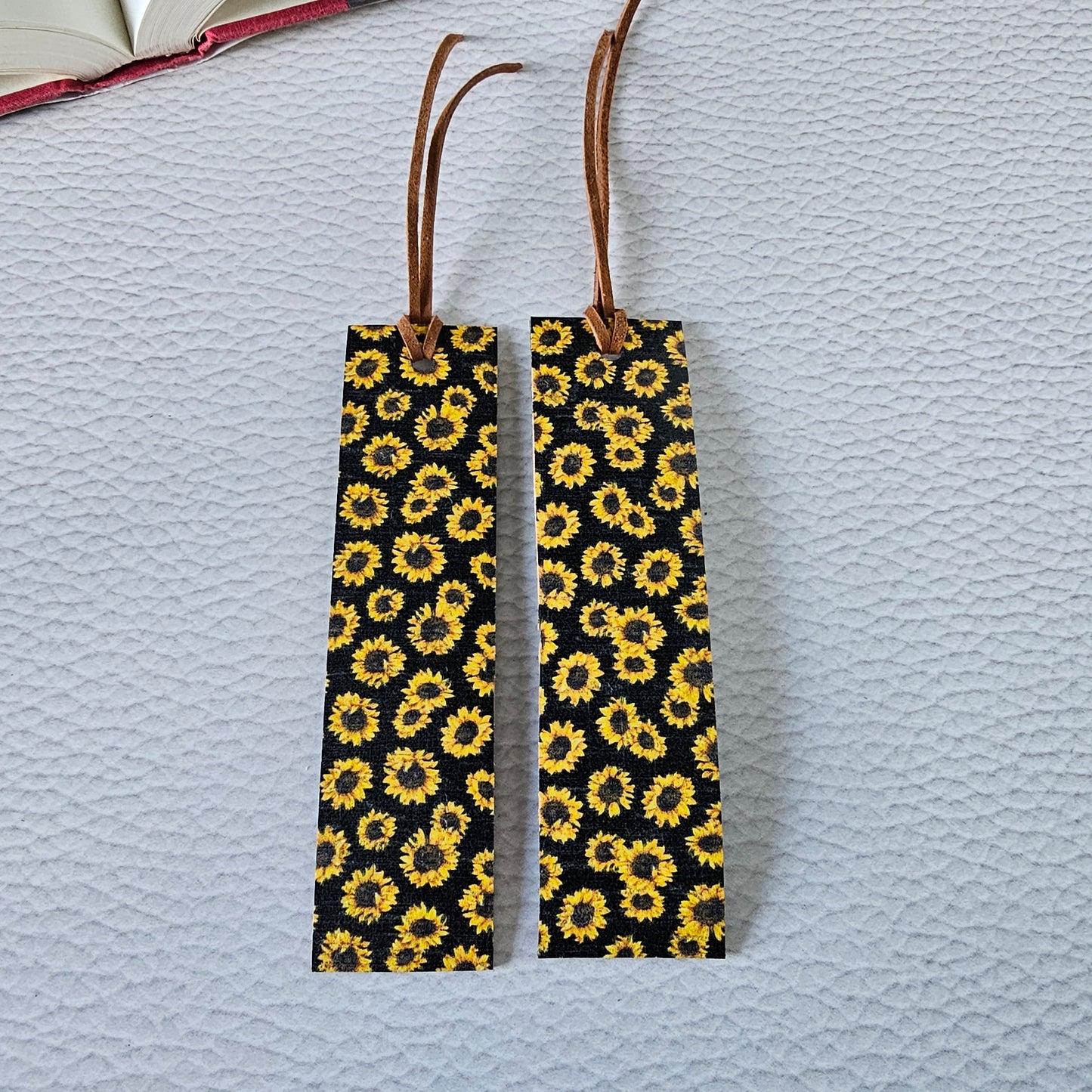 Black Sunflowers Leather Bookmark