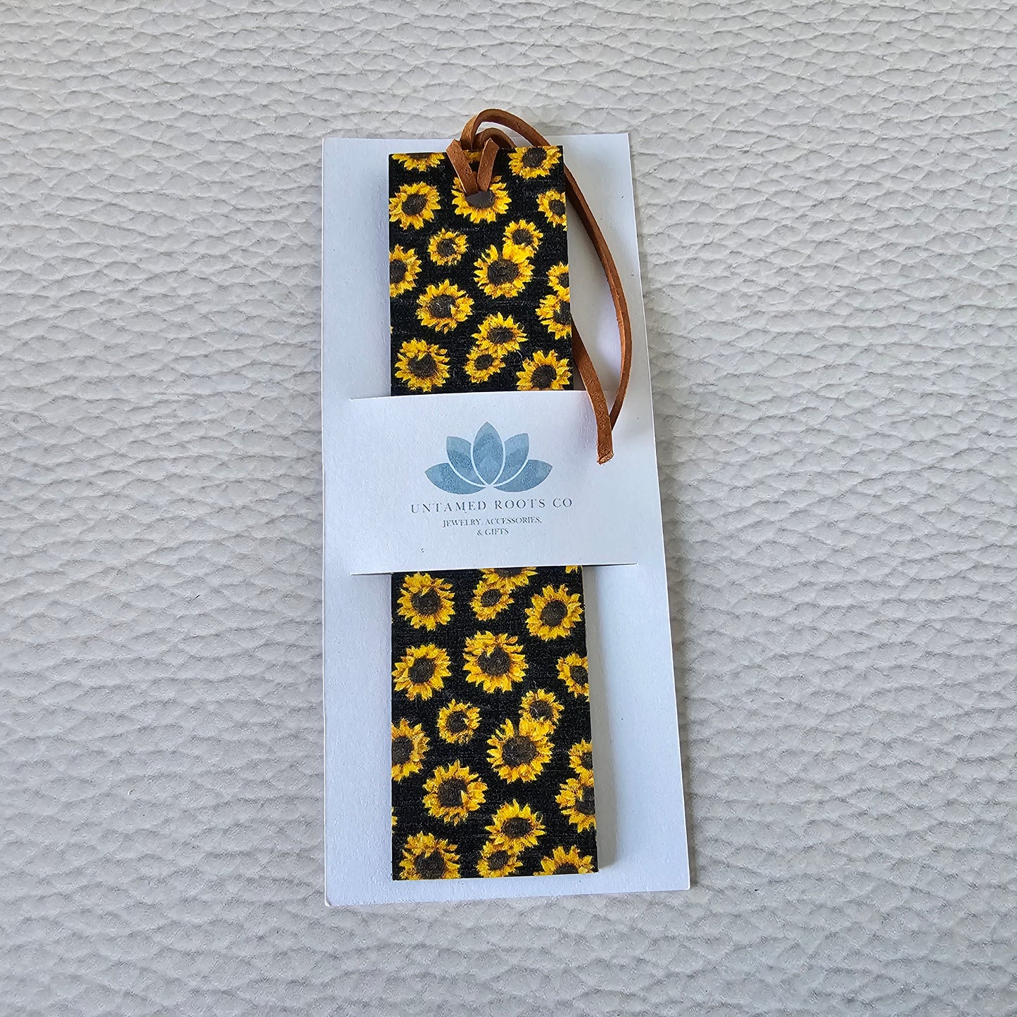 Black Sunflowers Leather Bookmark