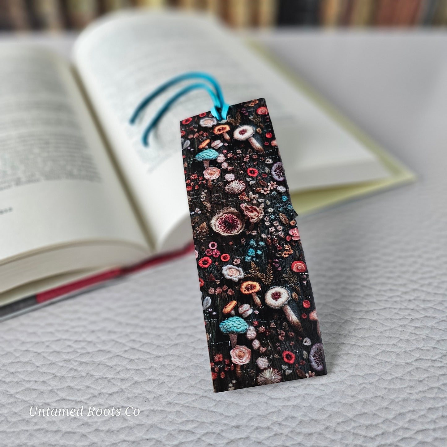 Dark Mushrooms Leather Bookmark