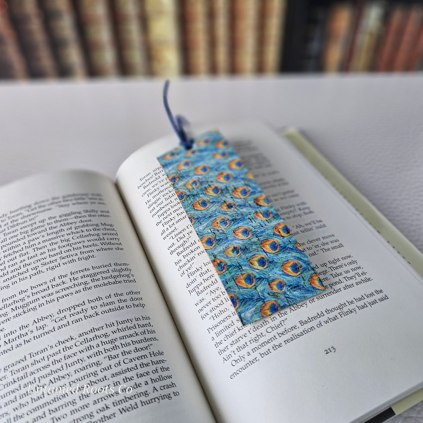 Peacock Feathers Leather Bookmark