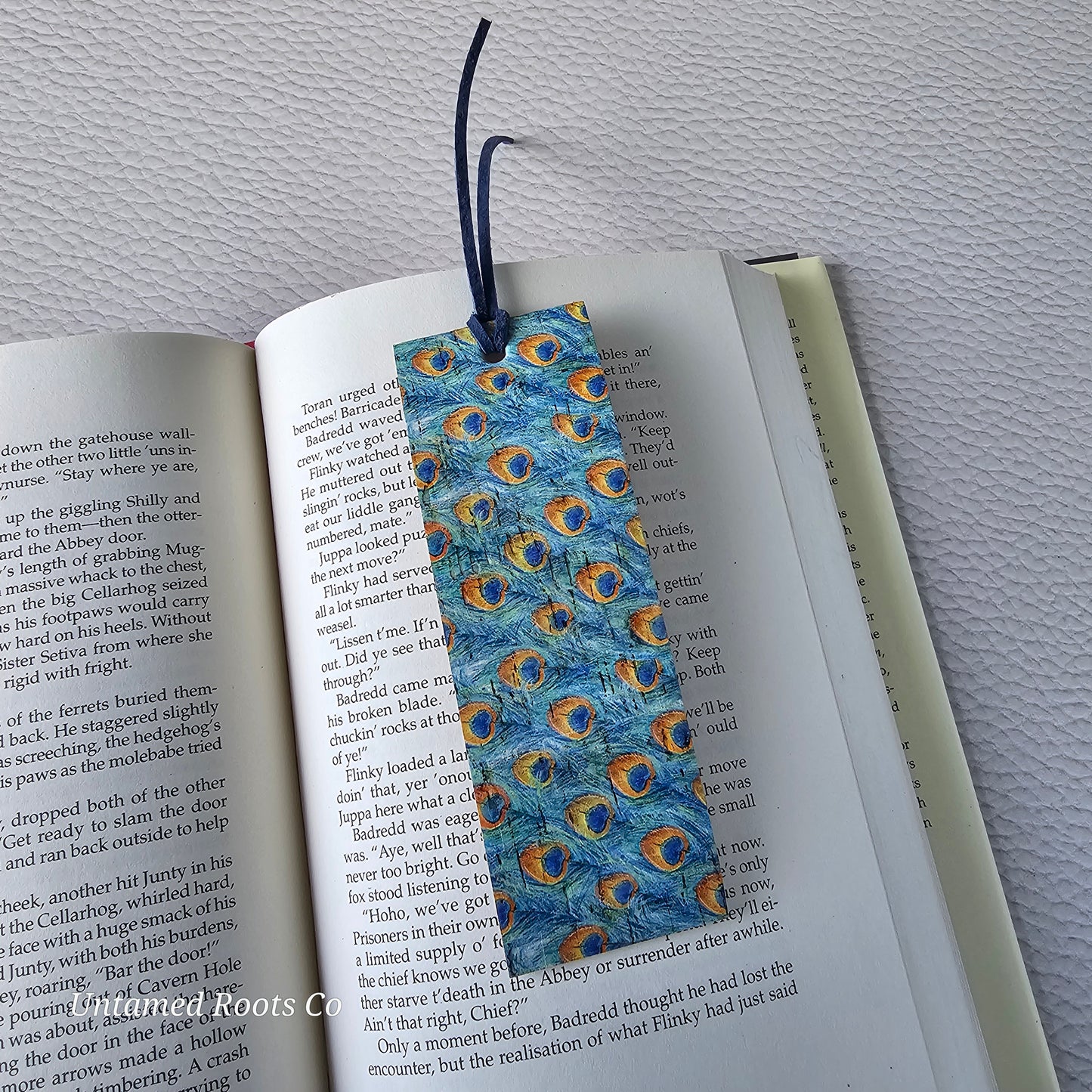 Peacock Feathers Leather Bookmark