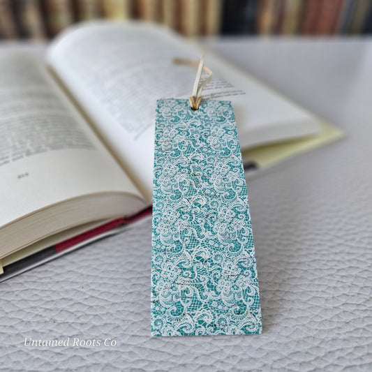 Teal Lace Leather Bookmark