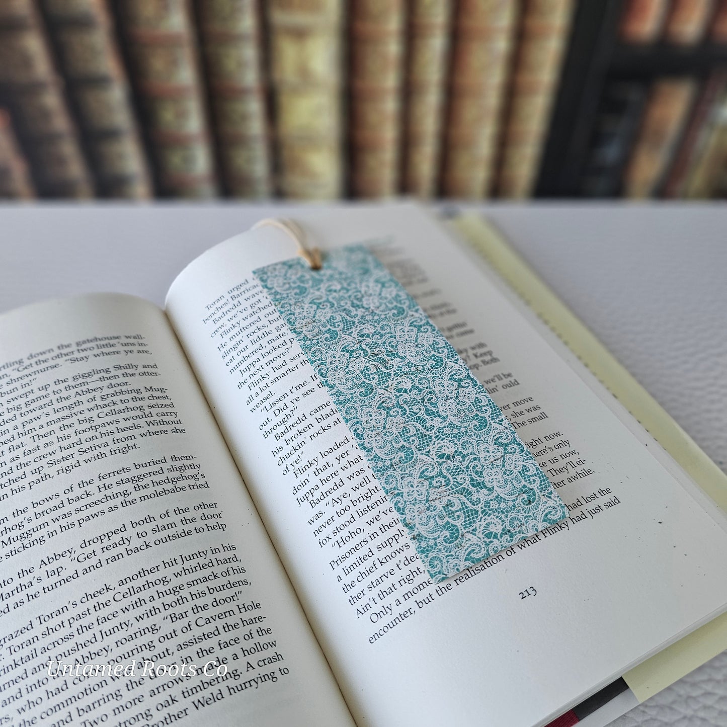 Teal Lace Leather Bookmark