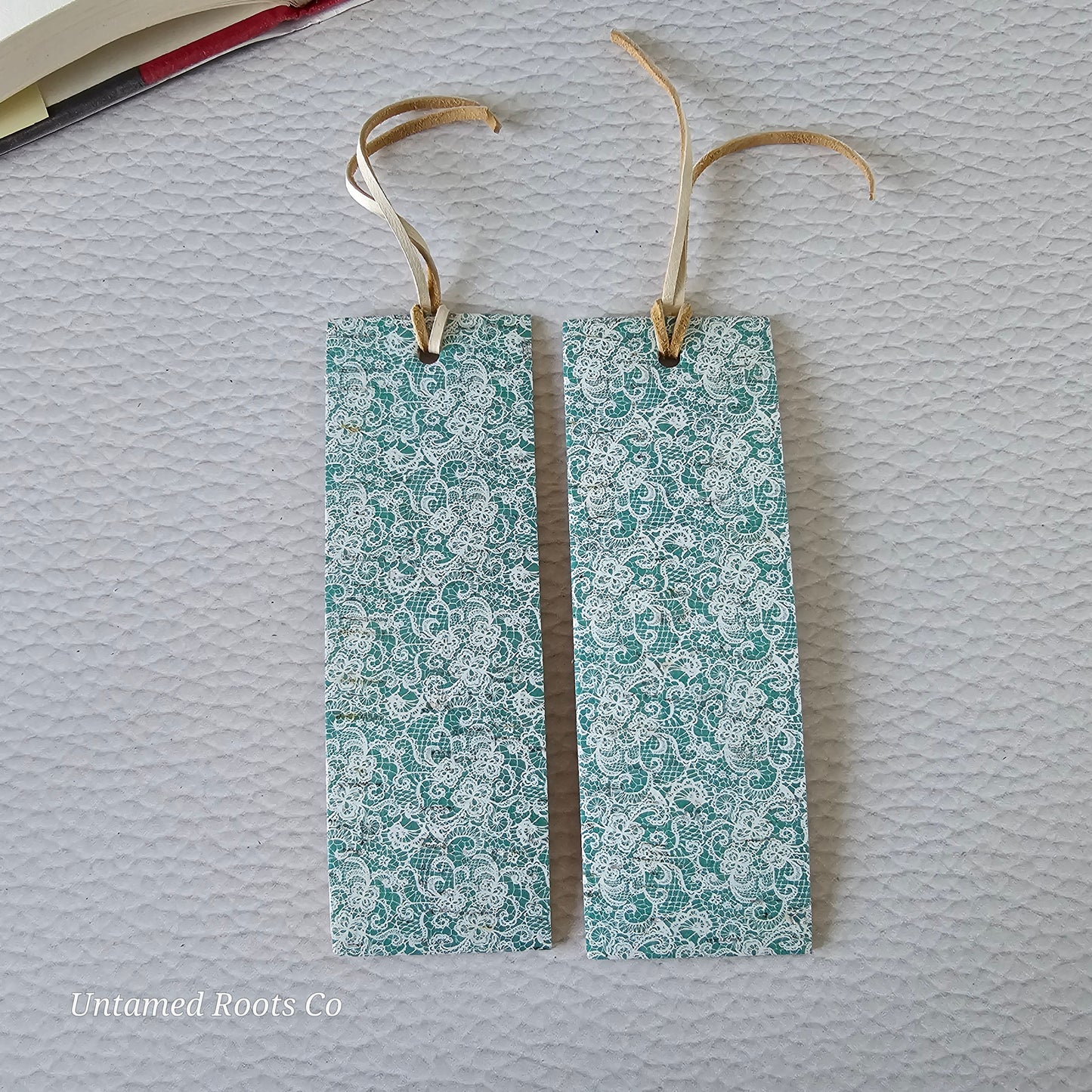 Teal Lace Leather Bookmark