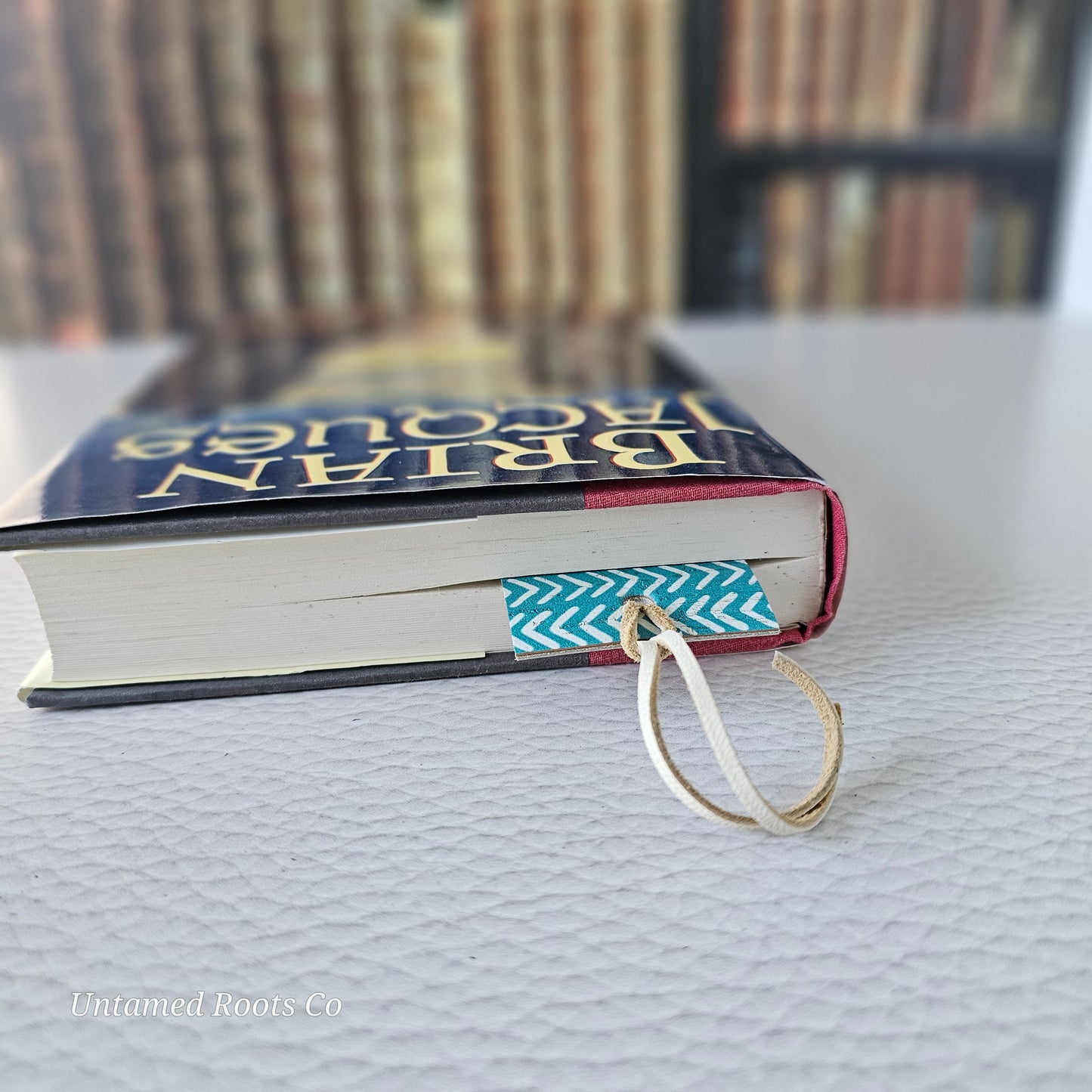 Teal Boho Chevron Leather Bookmark