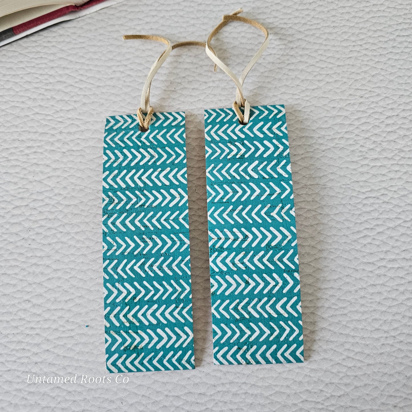 Teal Boho Chevron Leather Bookmark