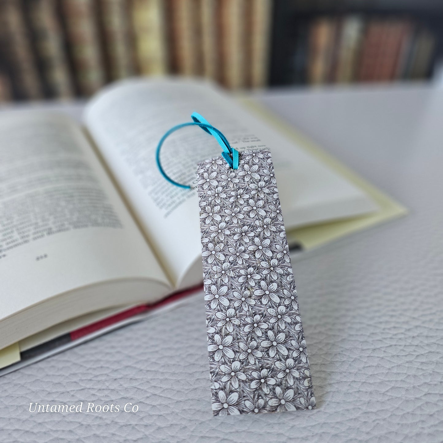 Grayscale Flowers Leather Bookmark