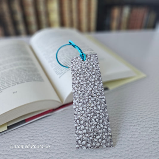 Grayscale Flowers Leather Bookmark