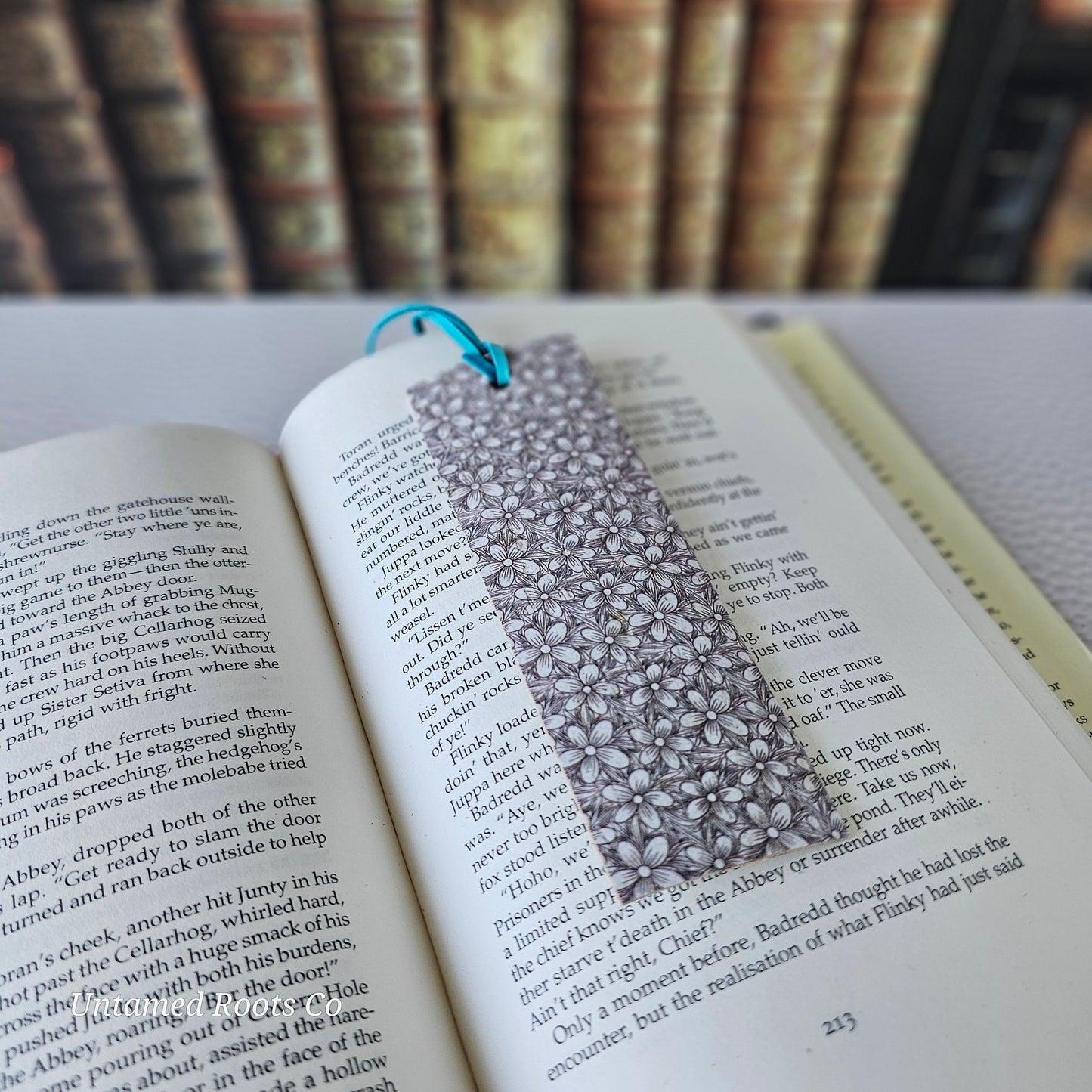 Grayscale Flowers Leather Bookmark