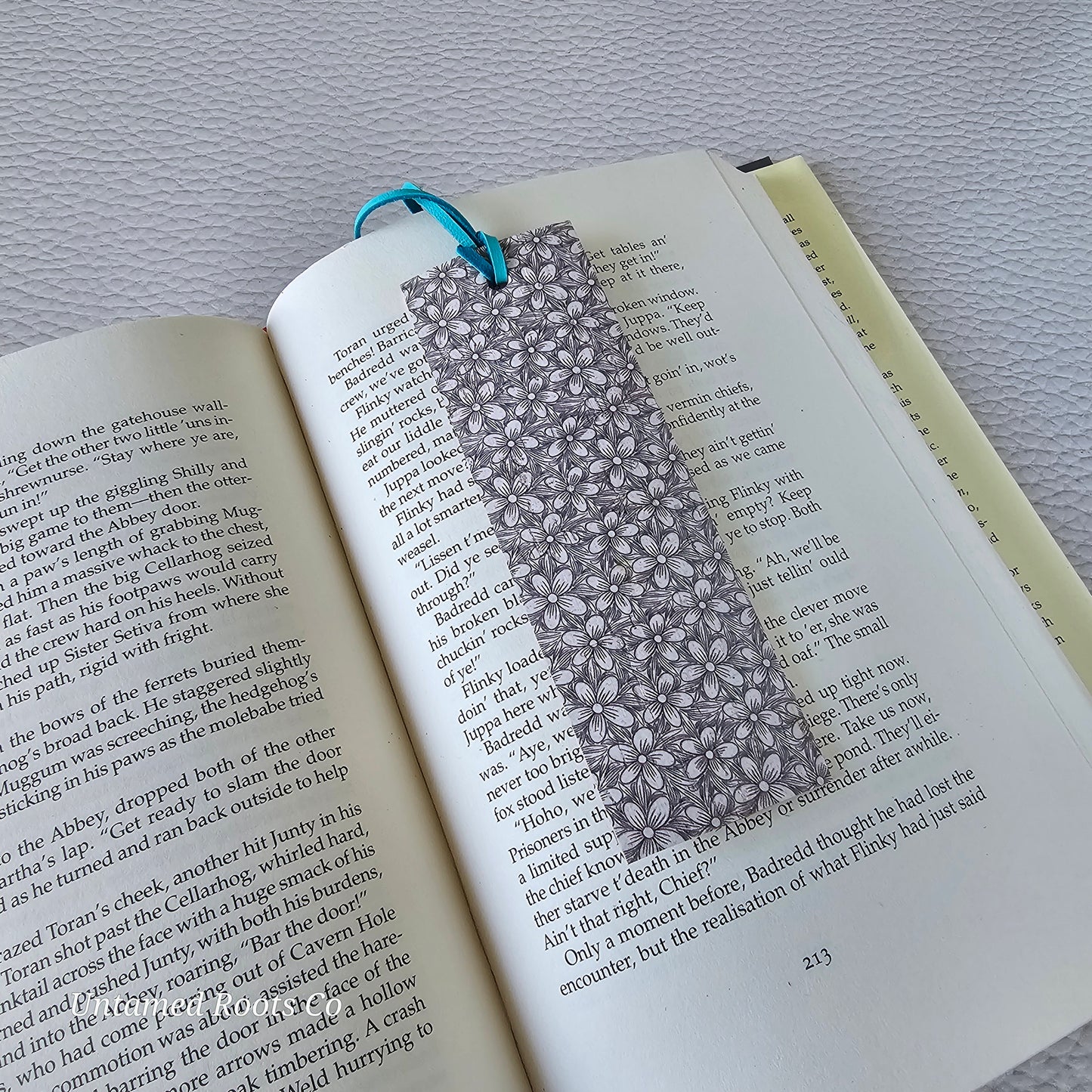 Grayscale Flowers Leather Bookmark