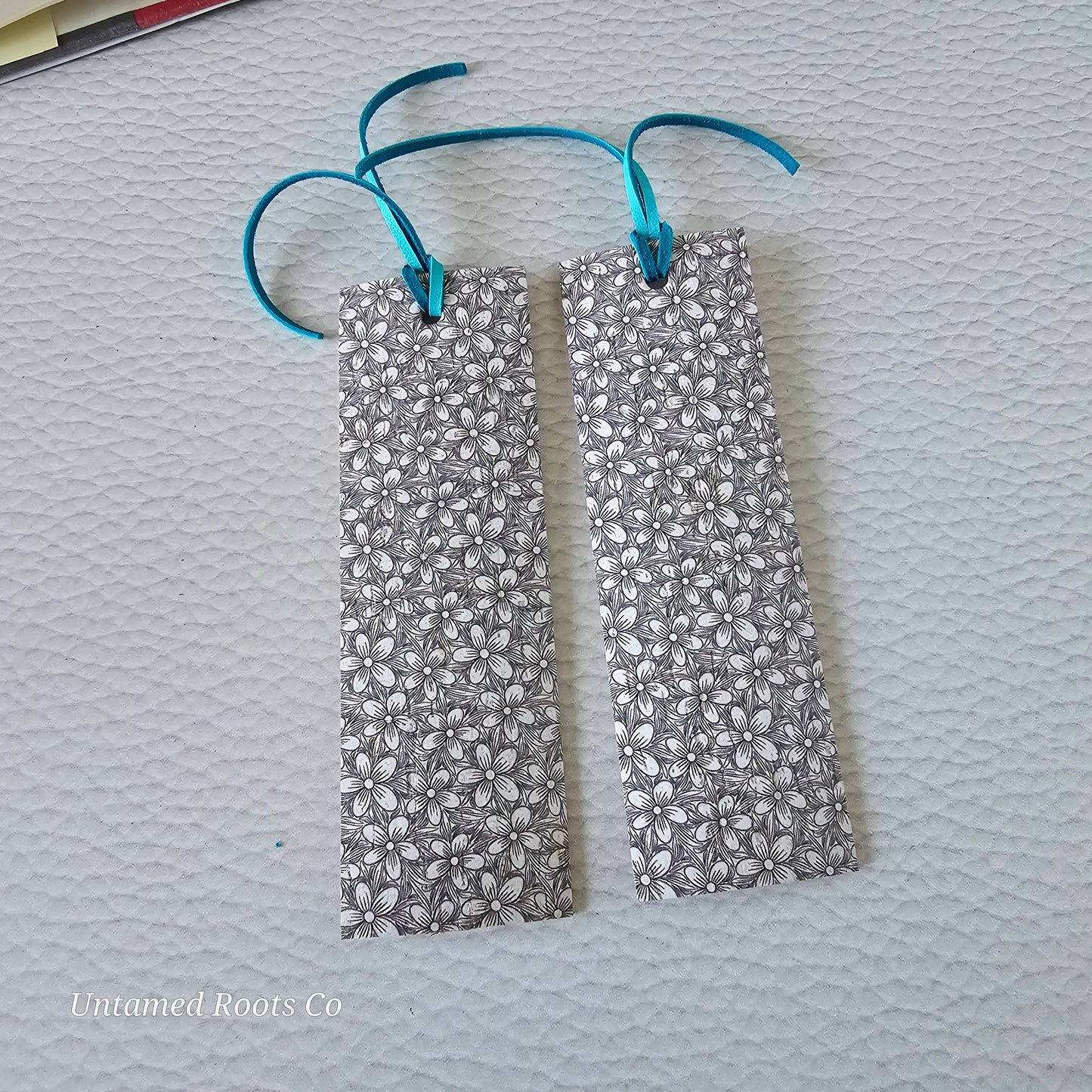 Grayscale Flowers Leather Bookmark