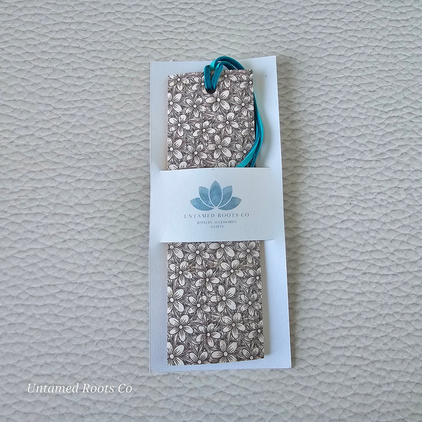 Grayscale Flowers Leather Bookmark