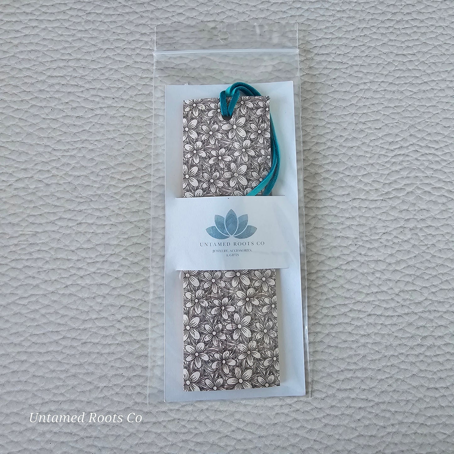 Grayscale Flowers Leather Bookmark