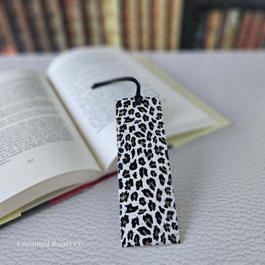 Snow Leopard Leather Bookmark