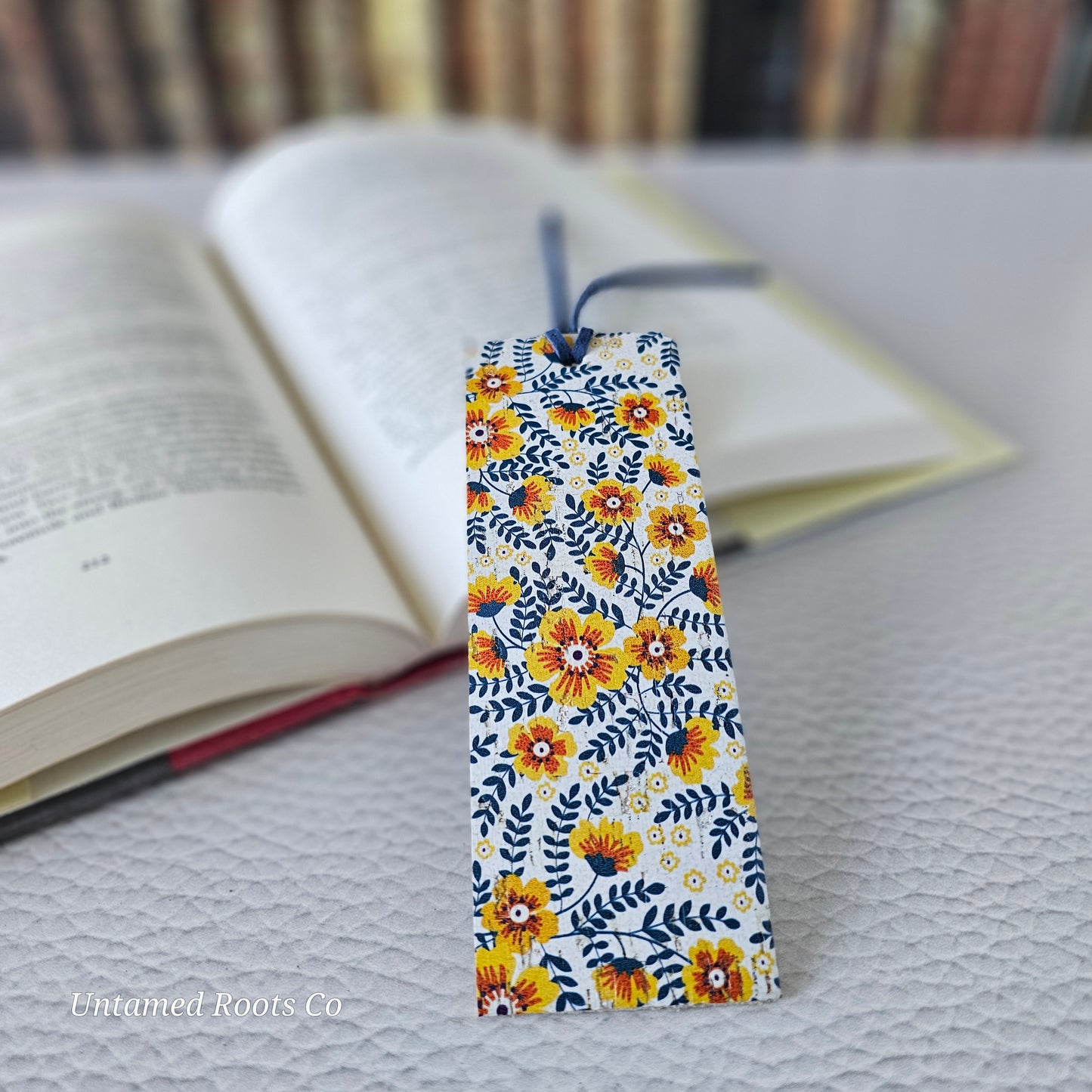 Retro Floral Leather Bookmark