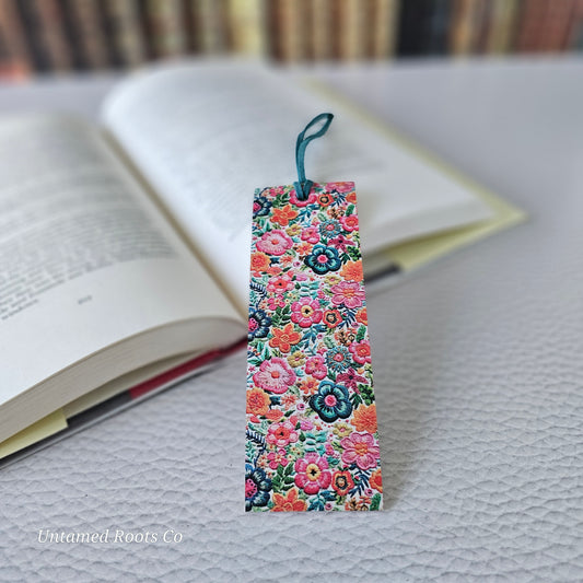 Bright Floral Leather Bookmark