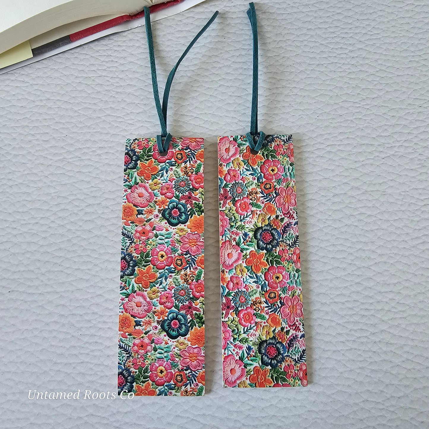 Bright Floral Leather Bookmark