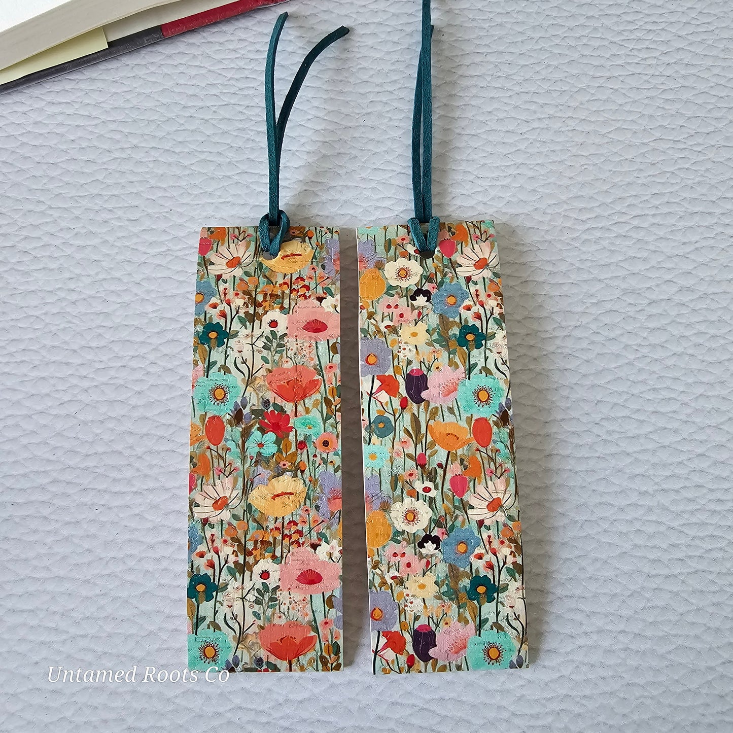 Watercolor Floral Leather Bookmark