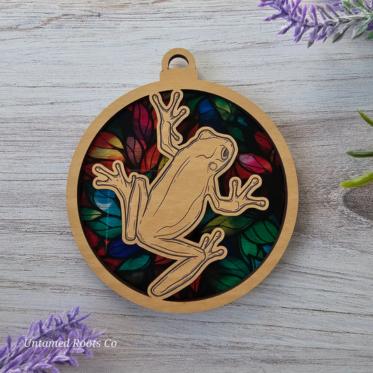 Treefrog Suncatcher Ornament - Translucent Tropical Leaves