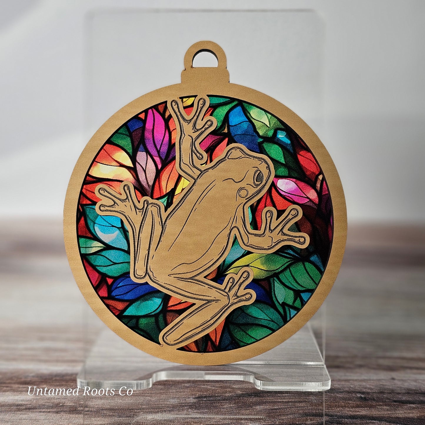 Treefrog Suncatcher Ornament - Translucent Tropical Leaves