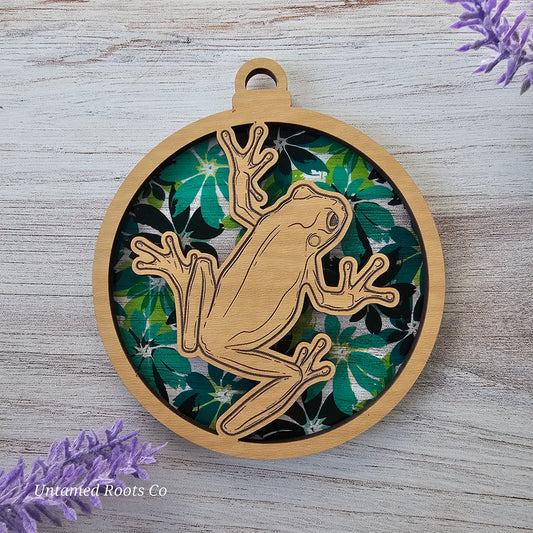 Treefrog Suncatcher Ornament - Translucent Green Leaves