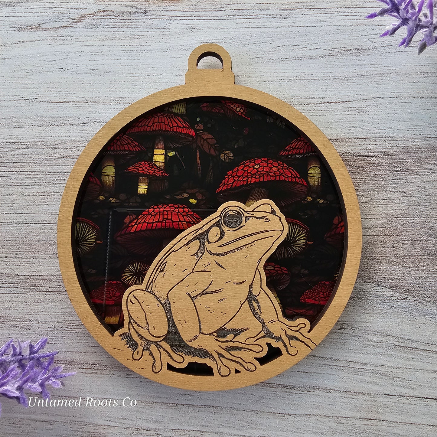 Frog Suncatcher Ornament - Translucent Mushrooms