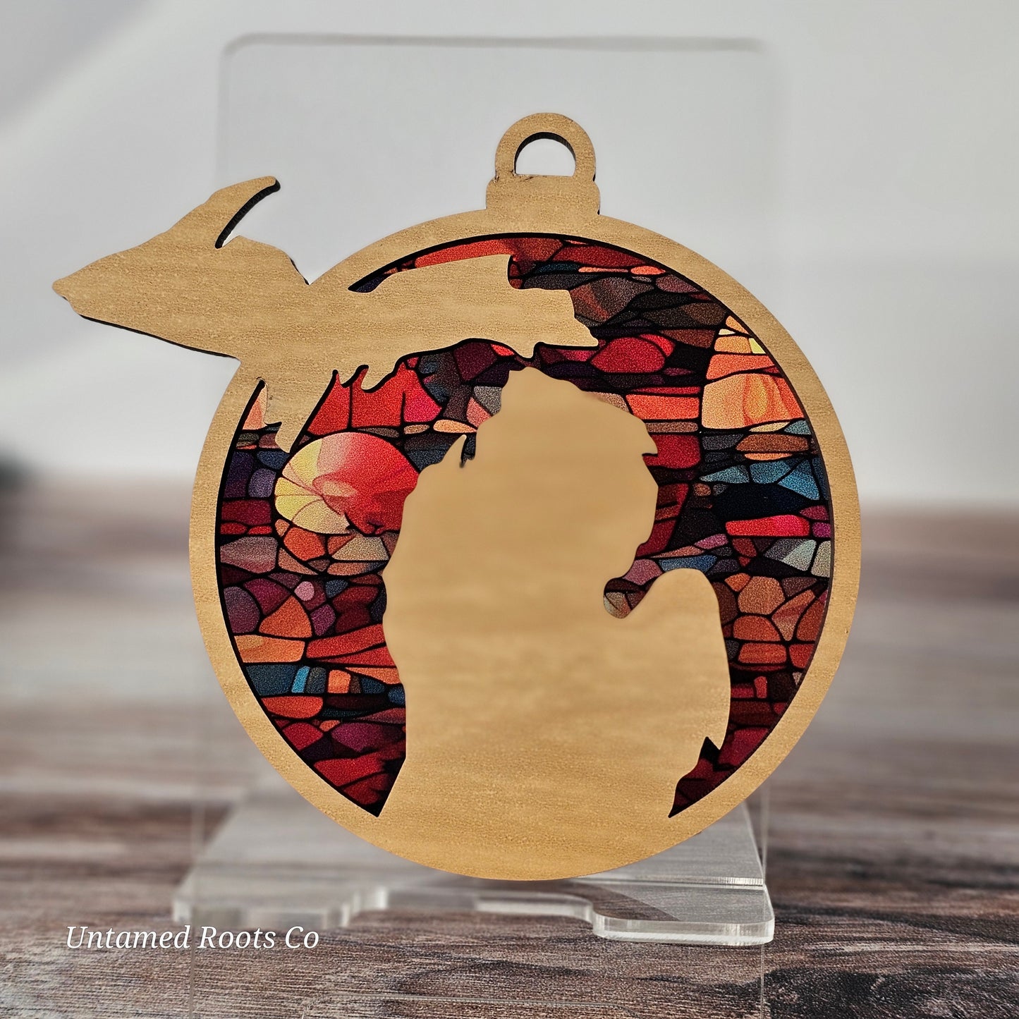 Michigan Suncatcher Ornament - Translucent Stained Glass Ruby Sunset