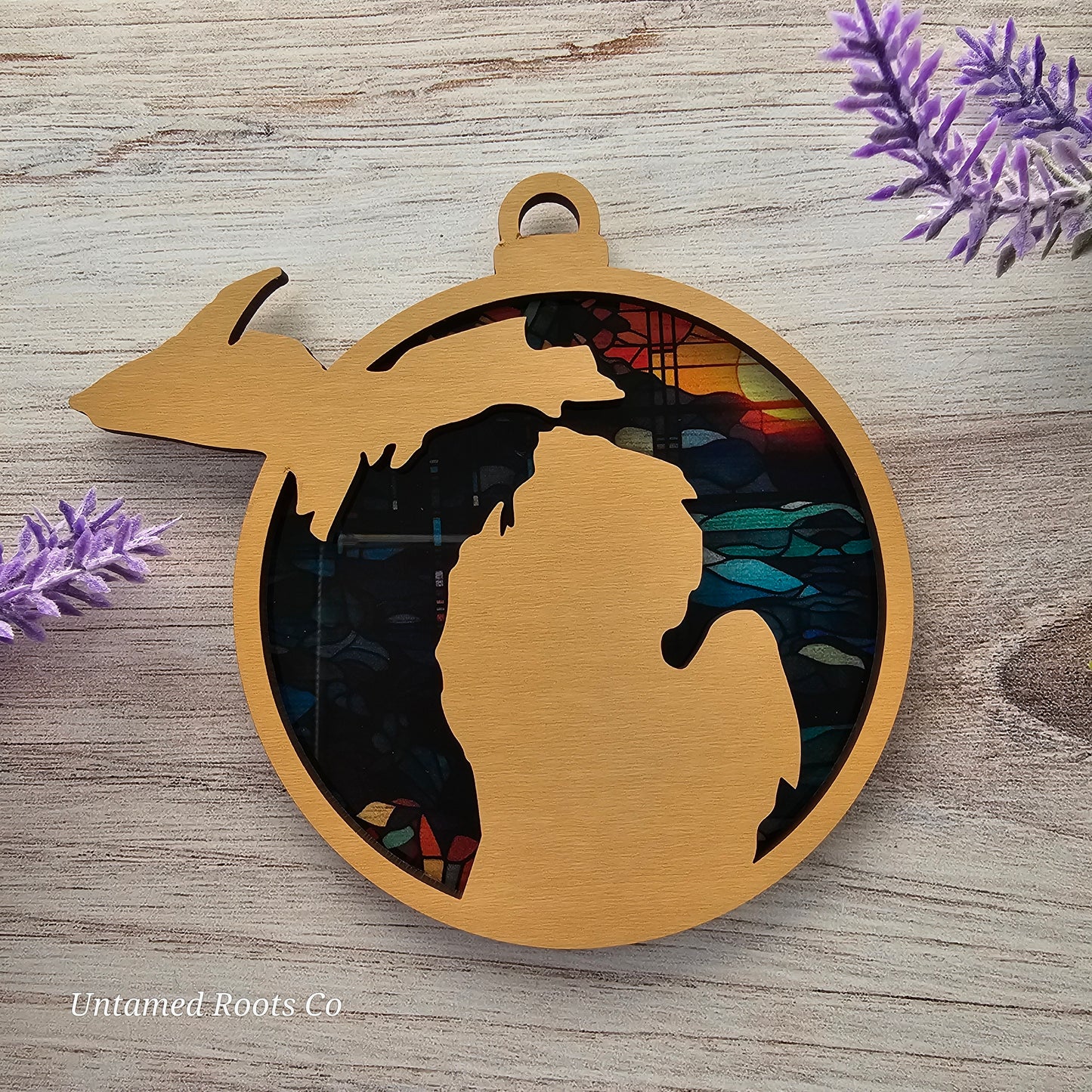 Michigan Suncatcher Ornament - Translucent Stained Glass Beach