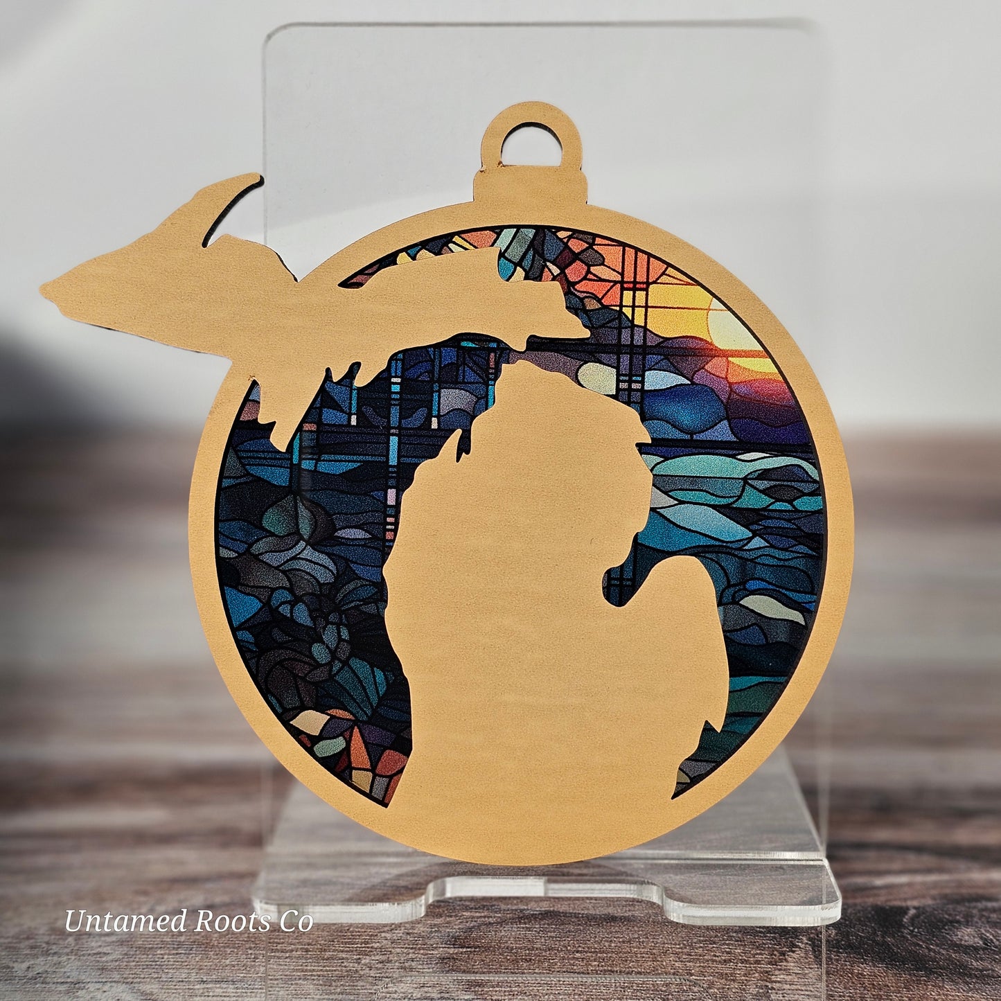 Michigan Suncatcher Ornament - Translucent Stained Glass Beach