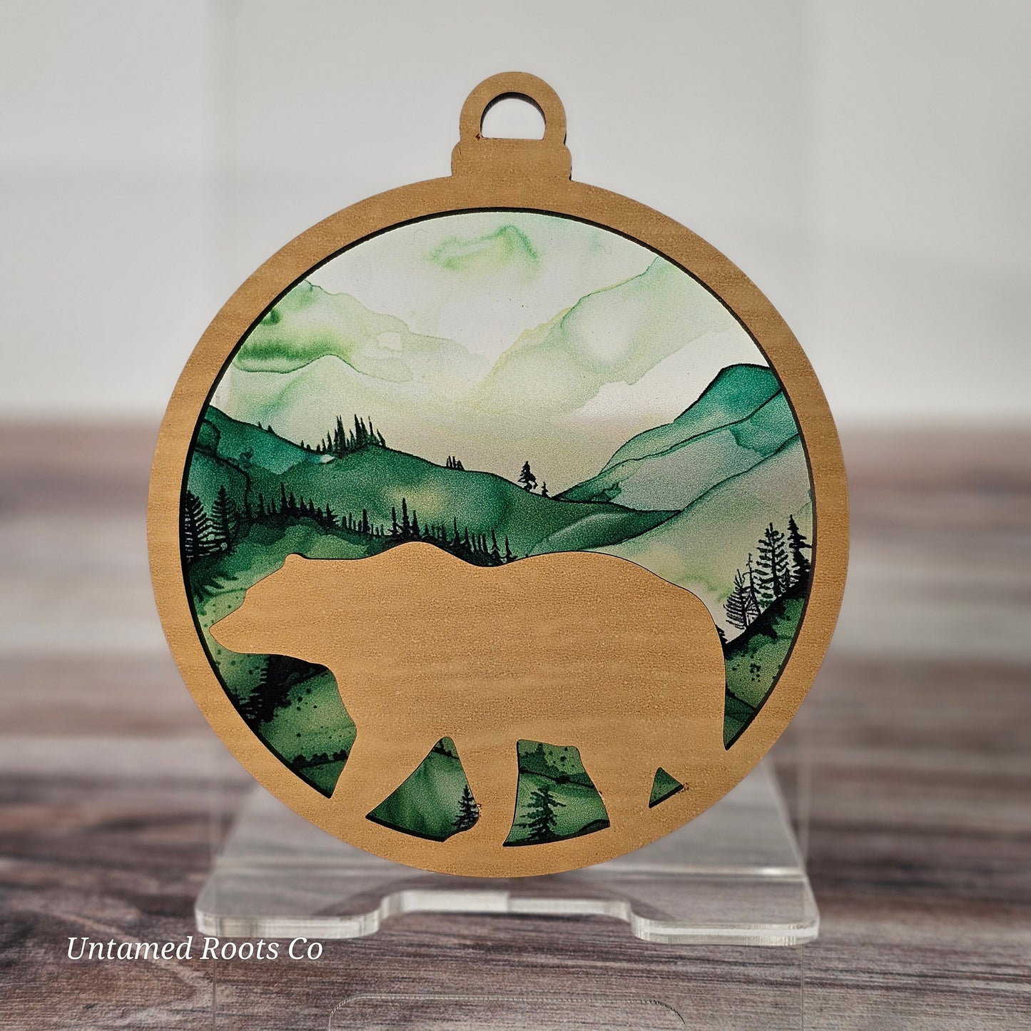 Bear Suncatcher Ornament - Translucent Hillside Forest