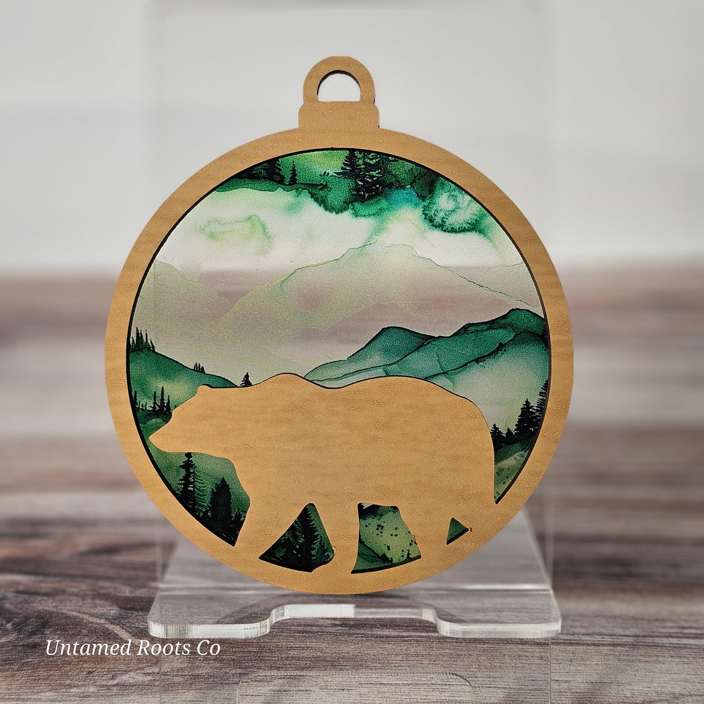 Bear Suncatcher Ornament - Translucent Hillside Forest