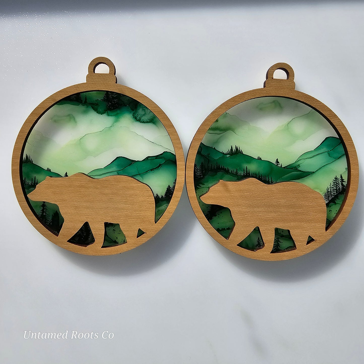 Bear Suncatcher Ornament - Translucent Hillside Forest