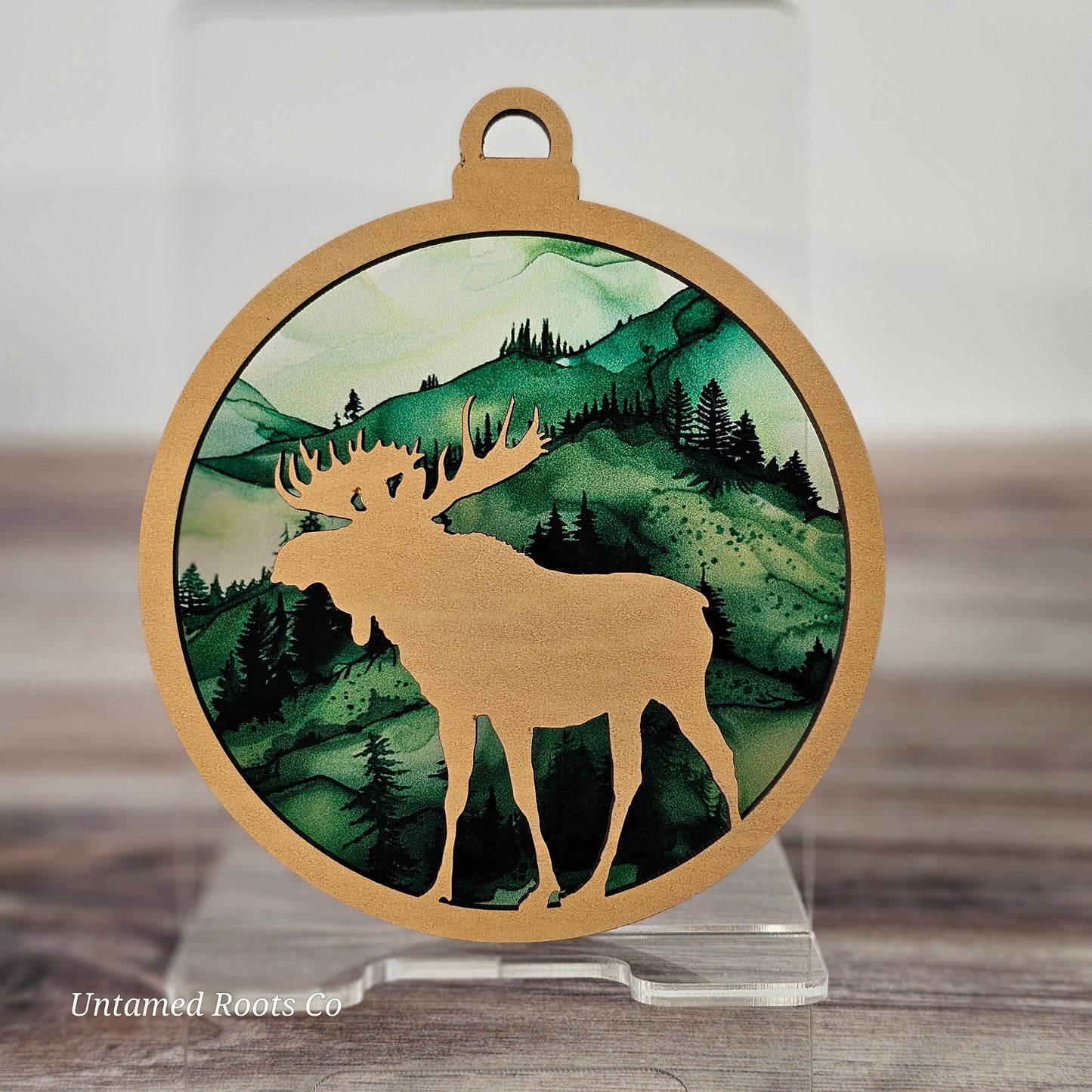 Moose Suncatcher Ornament - Translucent Hillside Forest