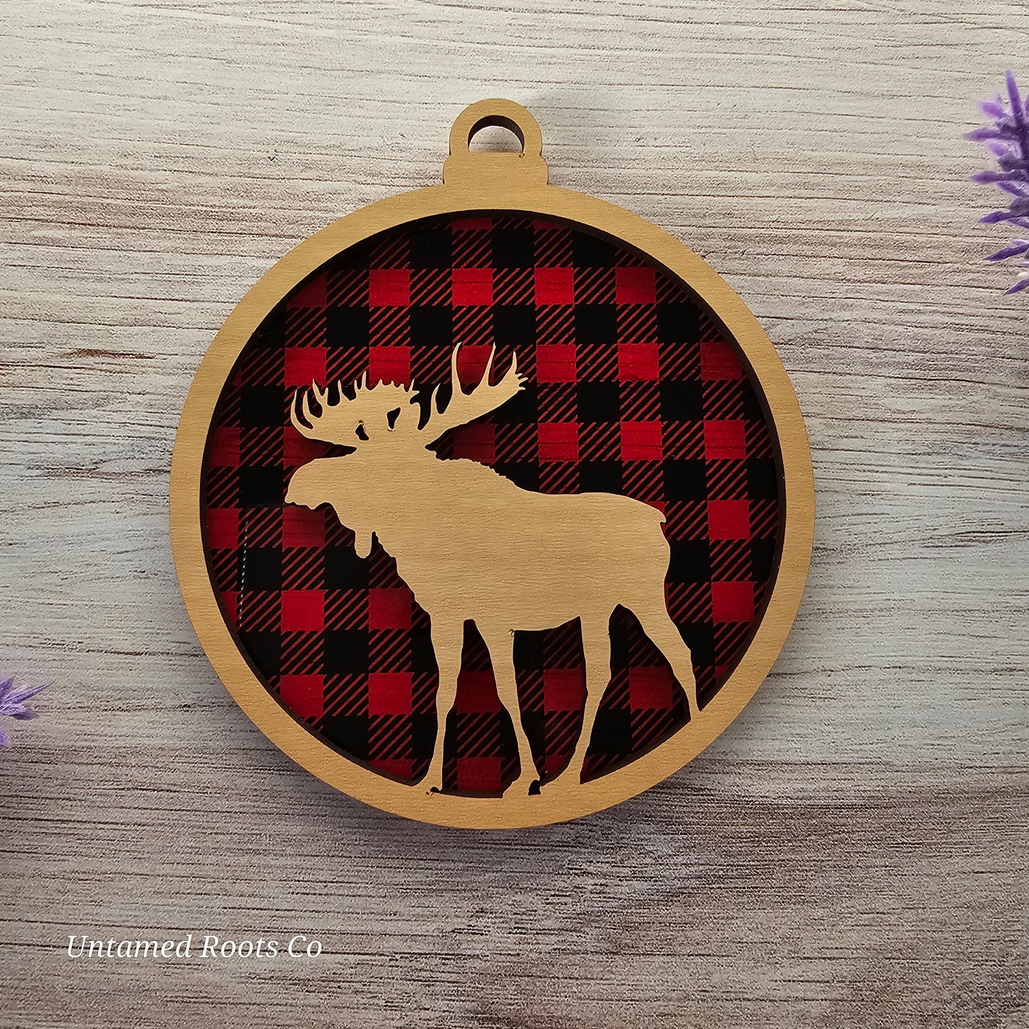 Moose Suncatcher Ornament - Translucent Buffalo Plaid