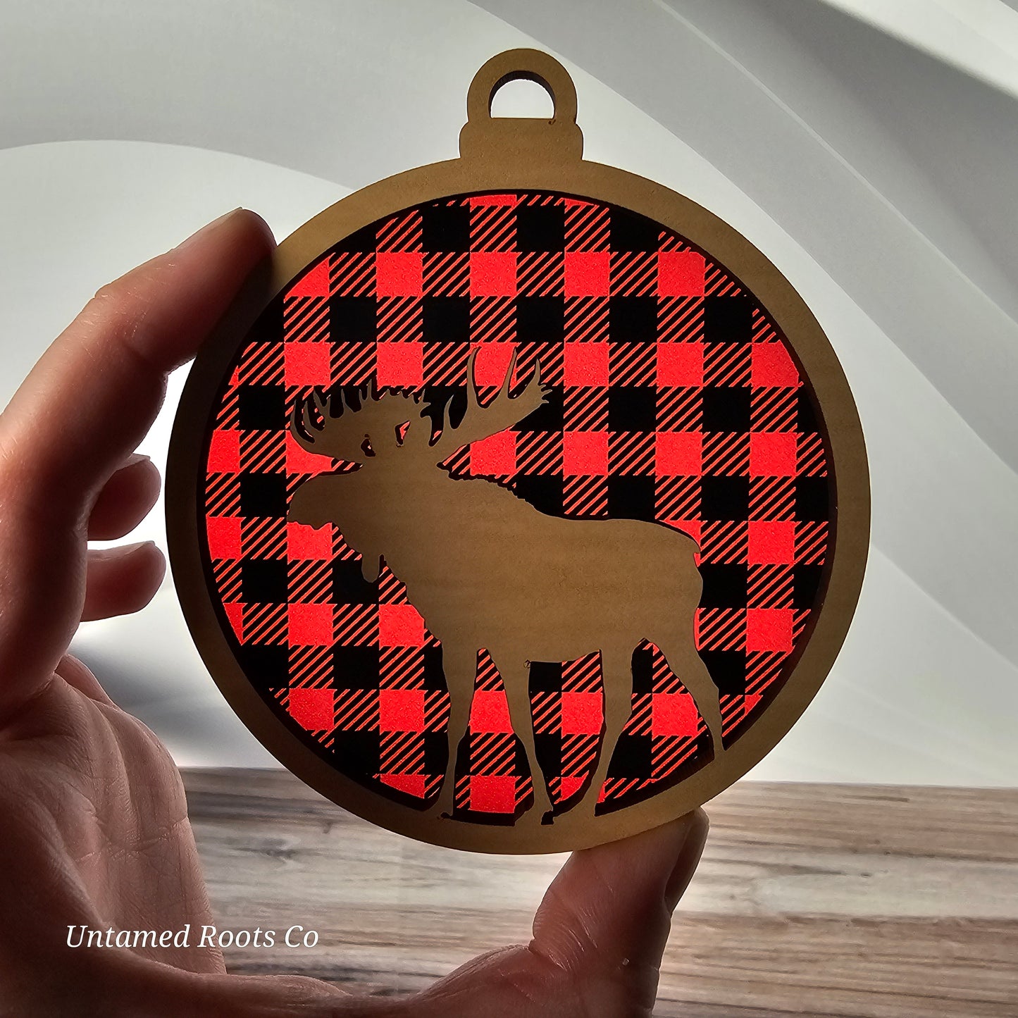 Moose Suncatcher Ornament - Translucent Buffalo Plaid