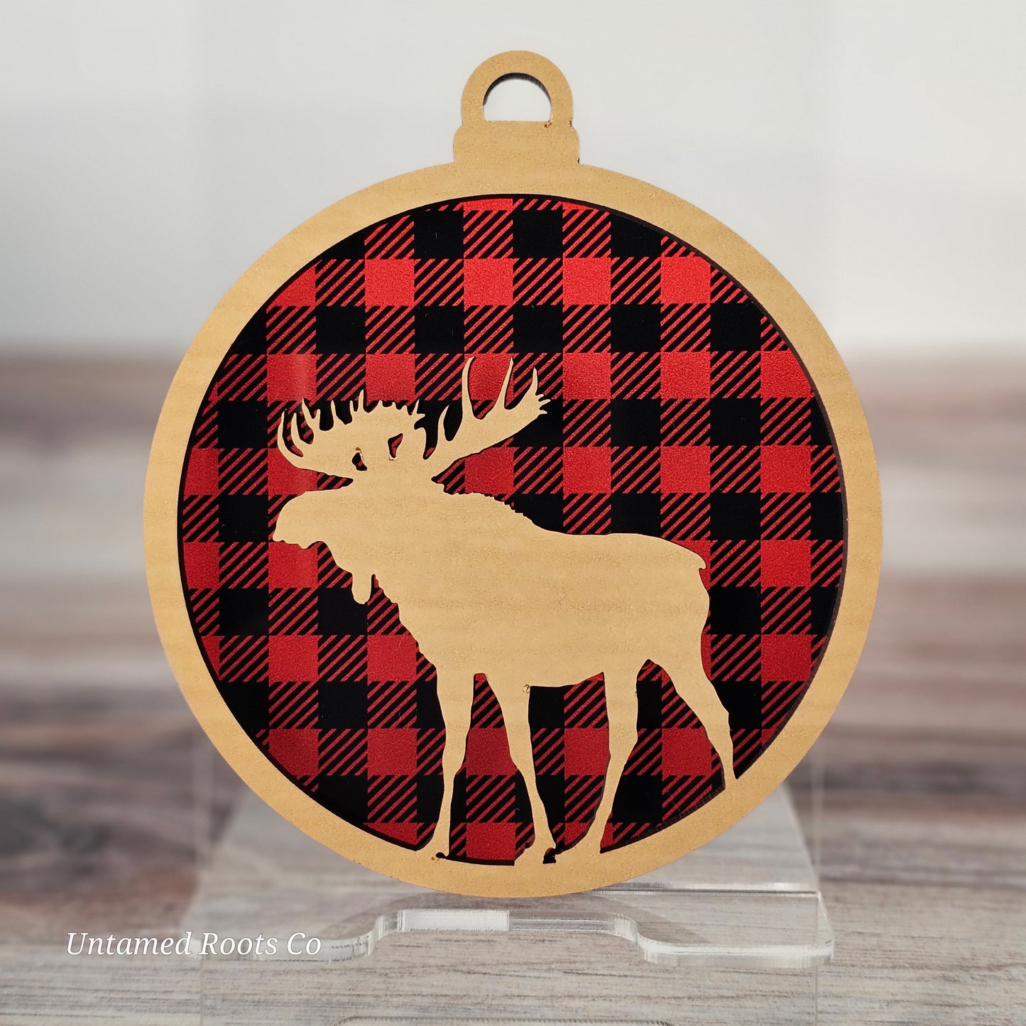 Moose Suncatcher Ornament - Translucent Buffalo Plaid