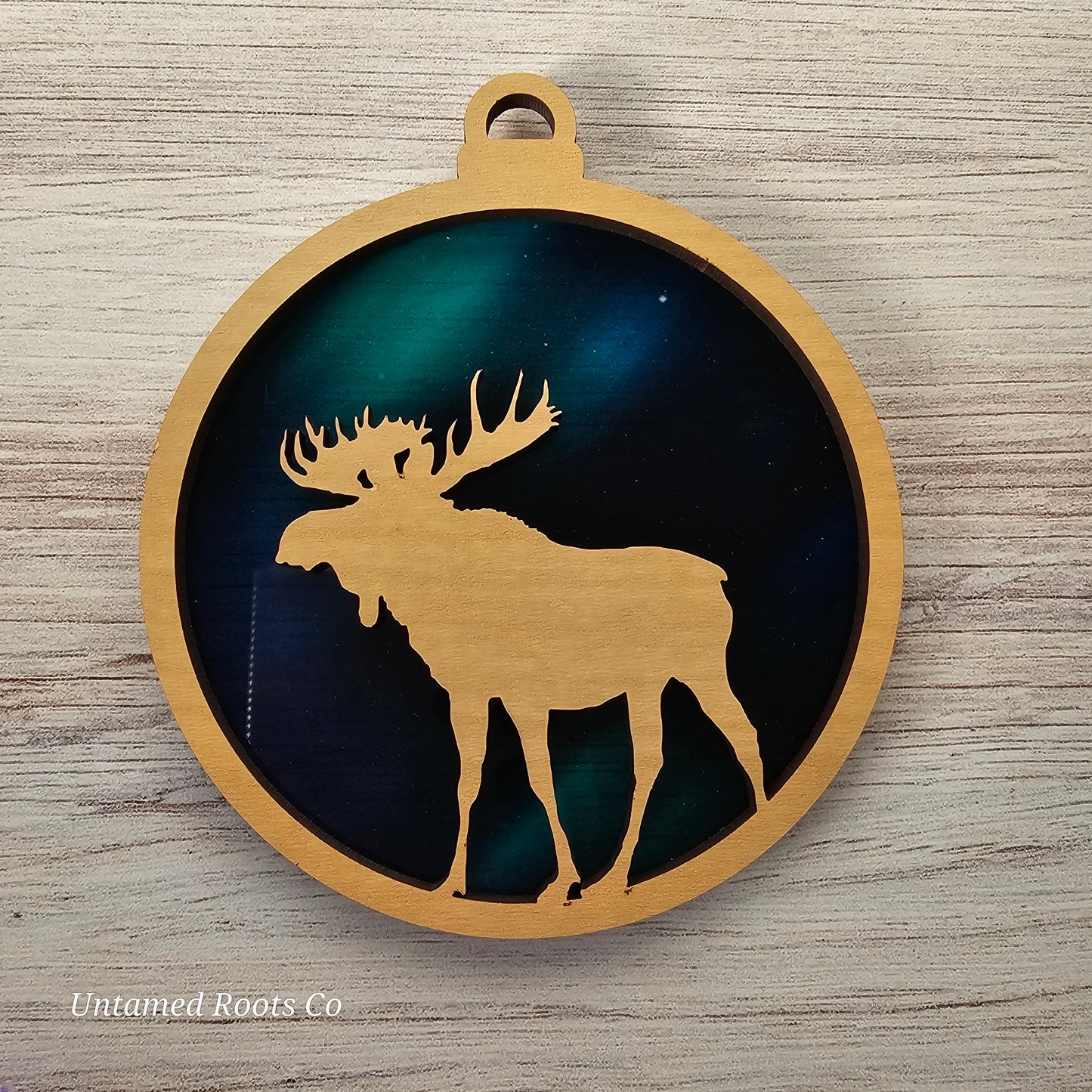Moose Suncatcher Ornament - Translucent Northern Lights
