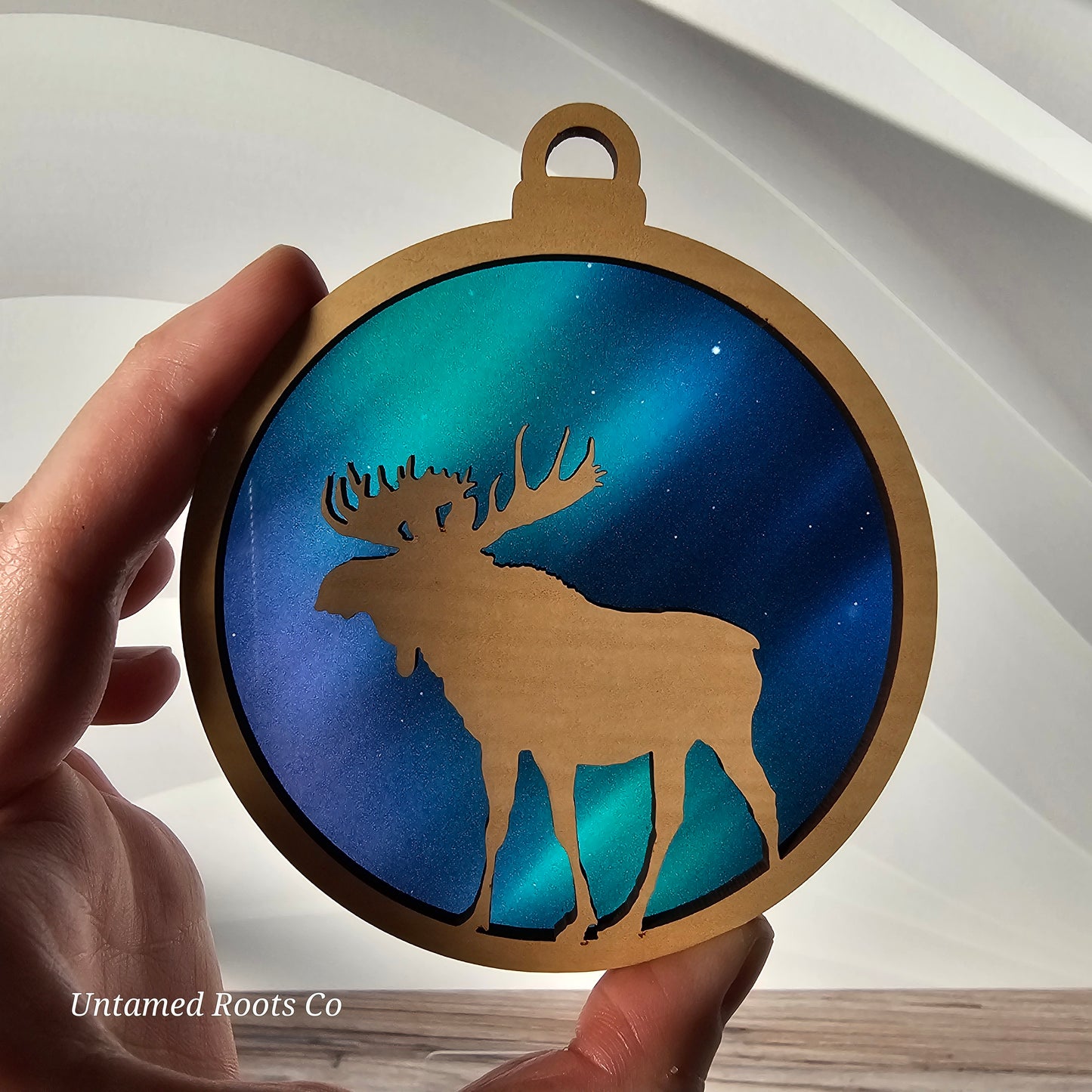 Moose Suncatcher Ornament - Translucent Northern Lights