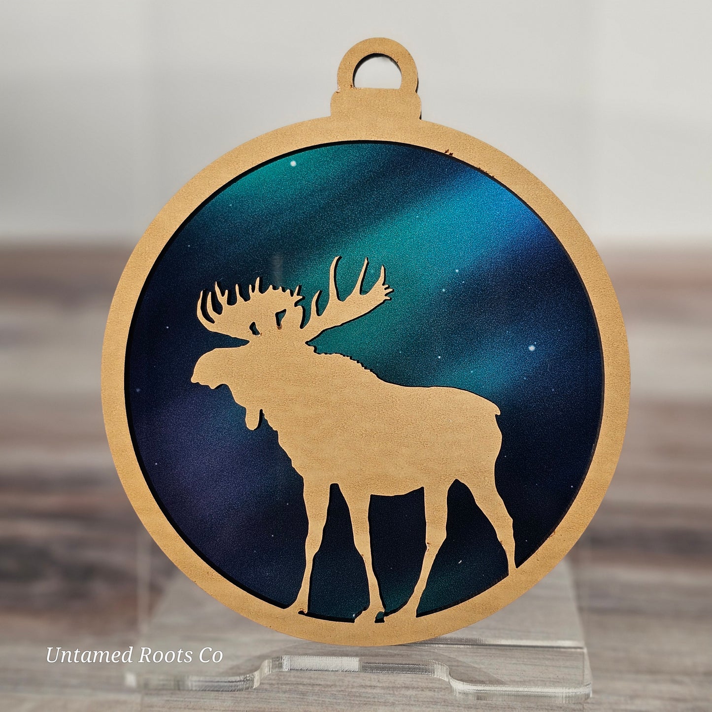 Moose Suncatcher Ornament - Translucent Northern Lights