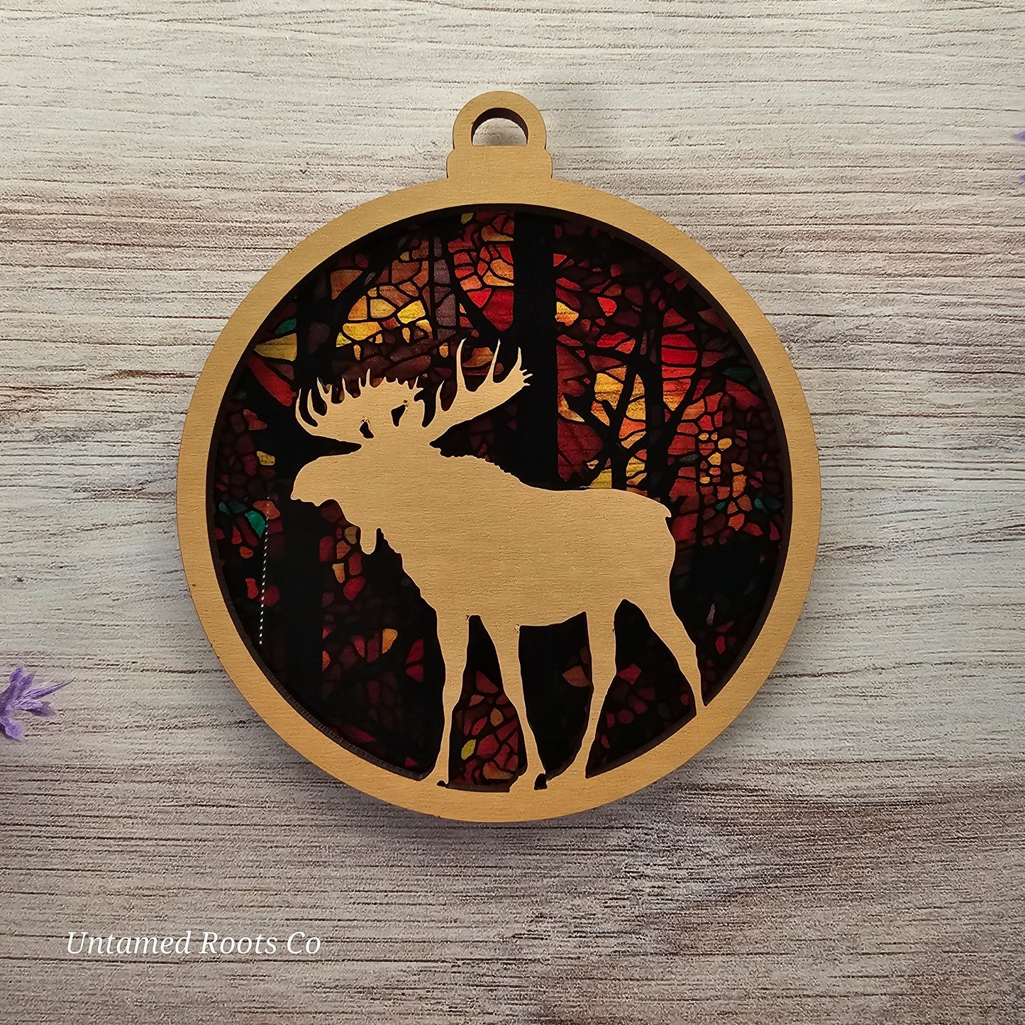 Moose Suncatcher Ornament - Translucent Stained Glass Trees