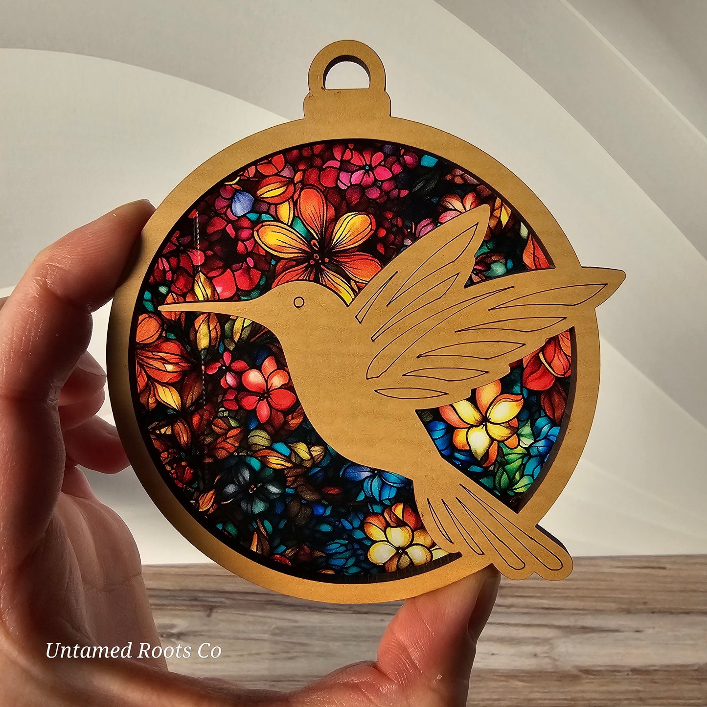 Hummingbird Suncatcher Ornament - Translucent Bright Floral