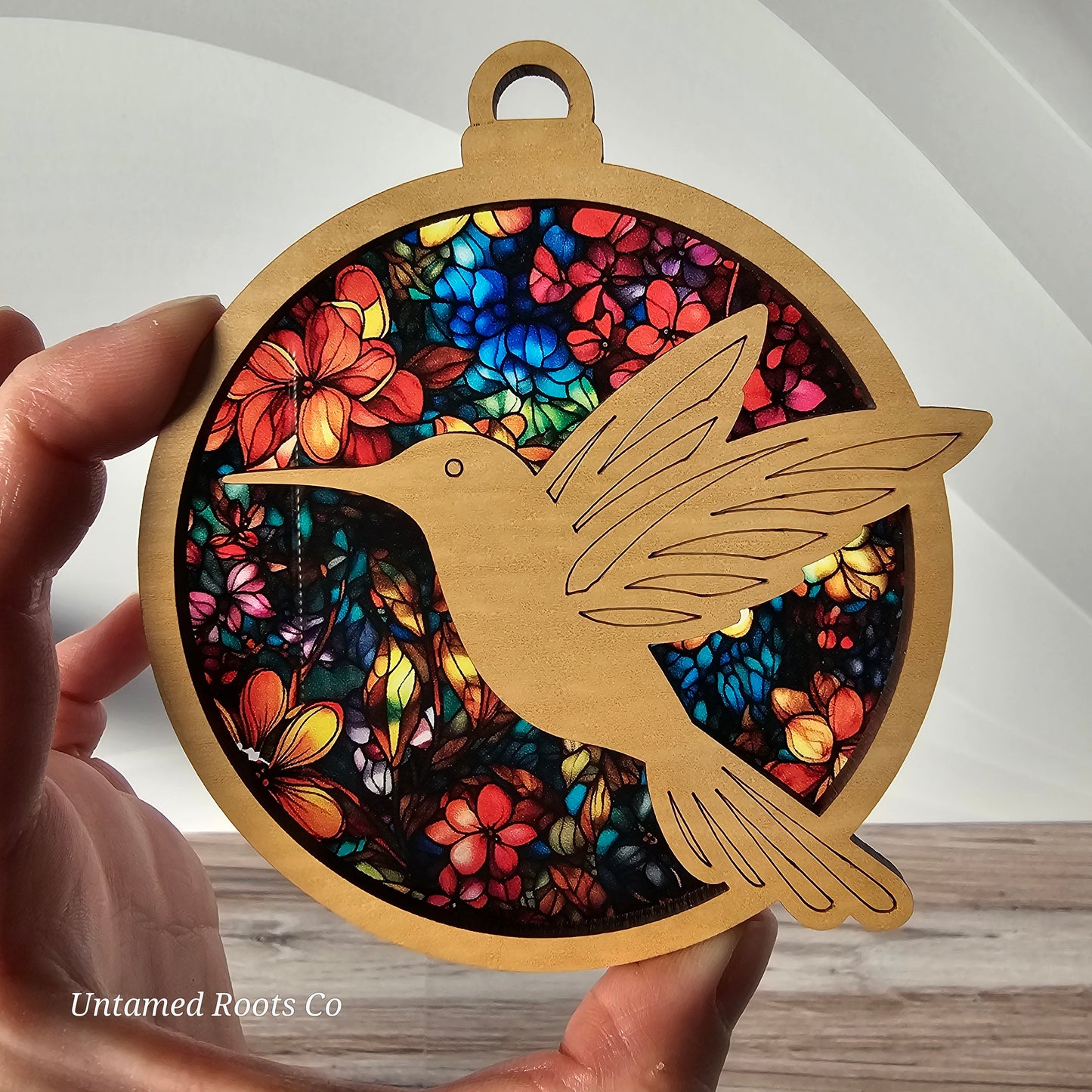 Hummingbird Suncatcher Ornament - Translucent Bright Floral