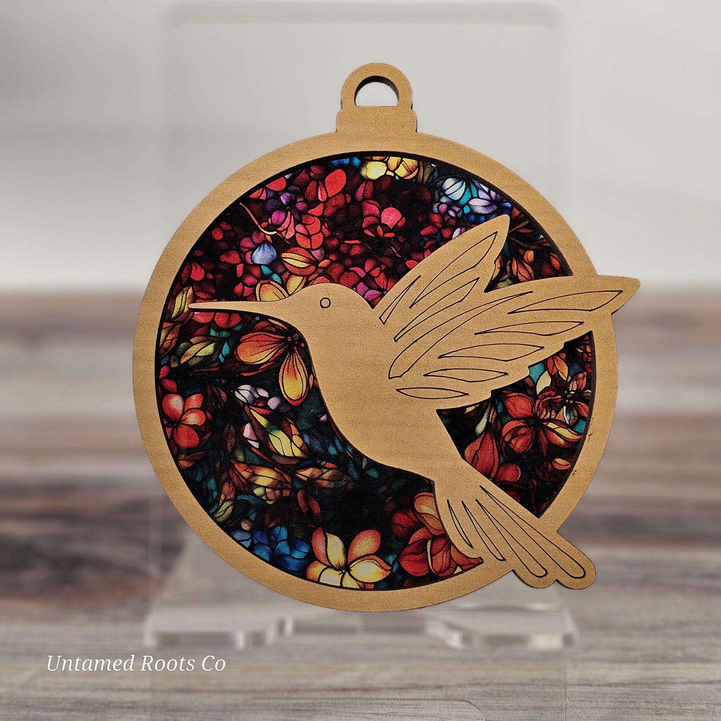 Hummingbird Suncatcher Ornament - Translucent Bright Floral