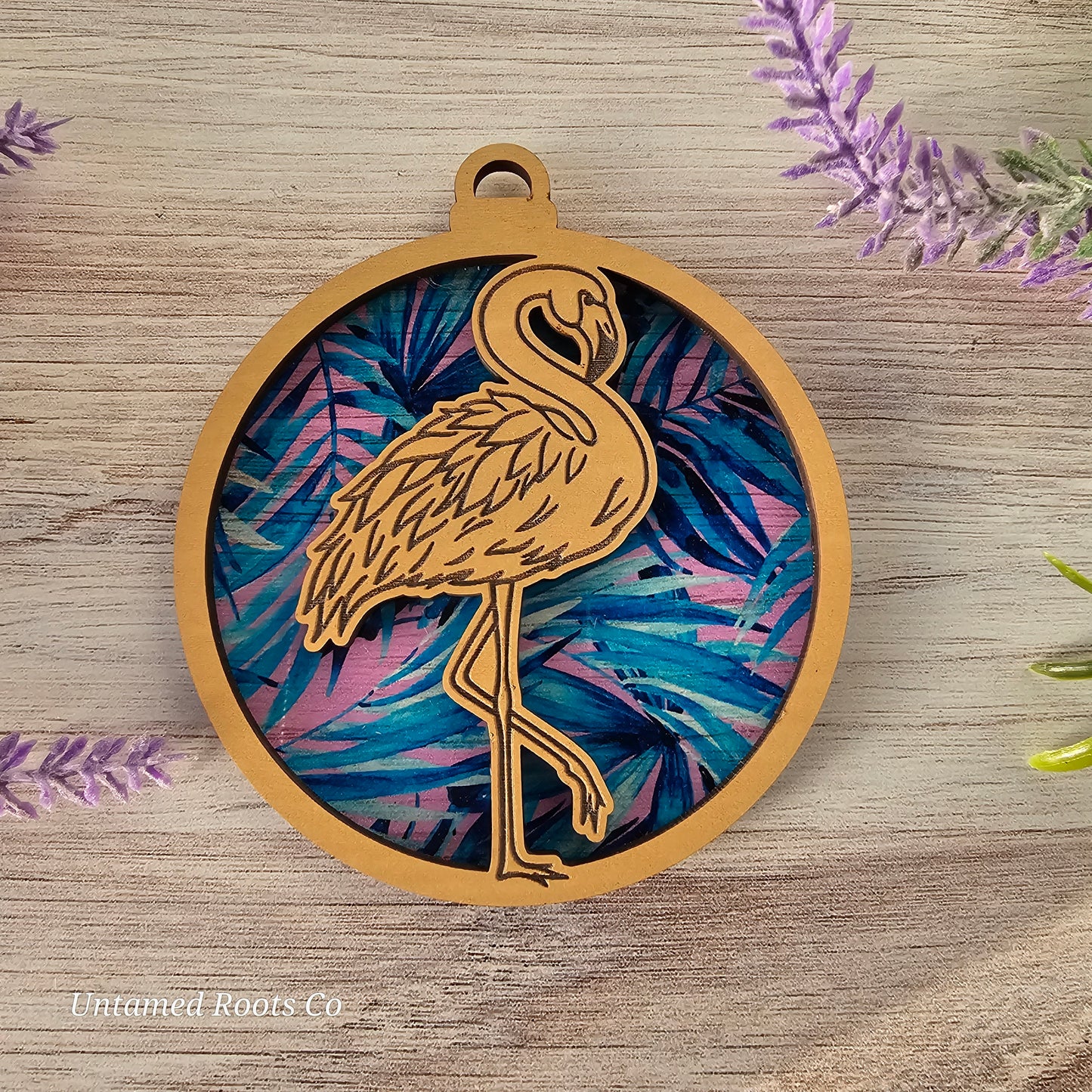 Flamingo Suncatcher Ornament - Translucent Palm Leaves