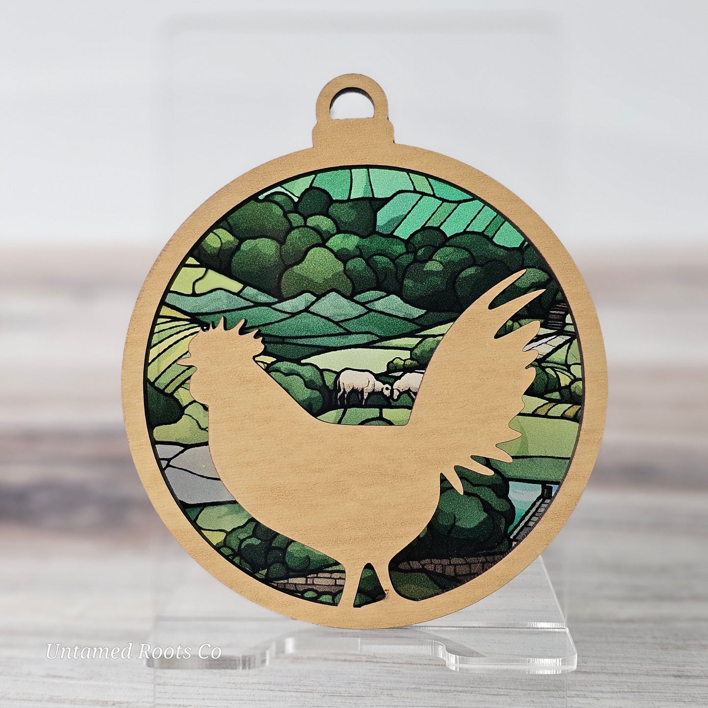 Rooster Suncatcher Ornament - Translucent Rolling Farm Hills